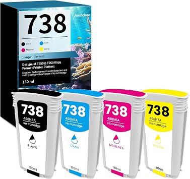 738 Ink Cartridge Replacement for HP 738 130-ml Black Cyan Magenta Yellow Designjet Ink Cartridge for DesignJet T850 T950 Wide Format Printer Plotters 498N5A 498N6A 498N7A 498N4A 4-Pack