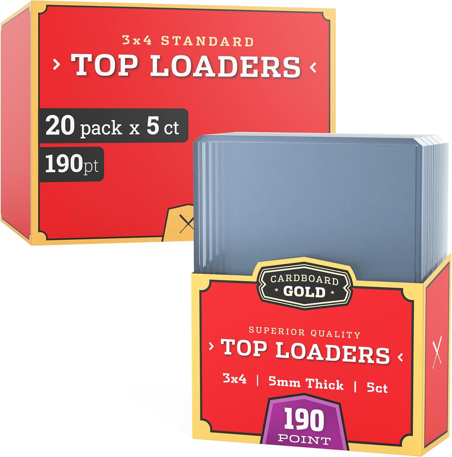 Cardboard Gold - 190pt Top Loaders for Cards - 20 Count - Premium 3x4 Inch Trading Card Toploaders - Protect Your Baseball and Sports Cards with These Crystal Clear Hard Plastic Sleeves Protectors