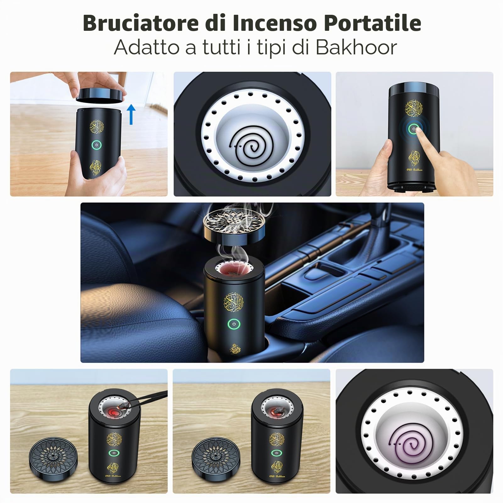 Bruciatore di Incenso Elettrico 2 in 1 con Altoparlante Corano, Telecomando Bakhoor Bruciatore Aroma Diffusore per Auto, Uficio, Casa, Camera da Letto, Soggiorno, Studio Spa