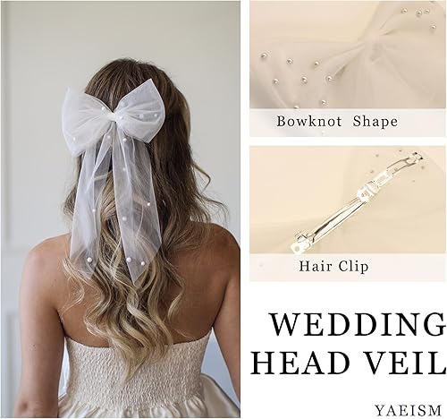 Vista 6 de YAEISM Velo de novia, velo de despedida de soltera, lazo blanco, velo de boda, elegante capa de tul para mujeres y niñas