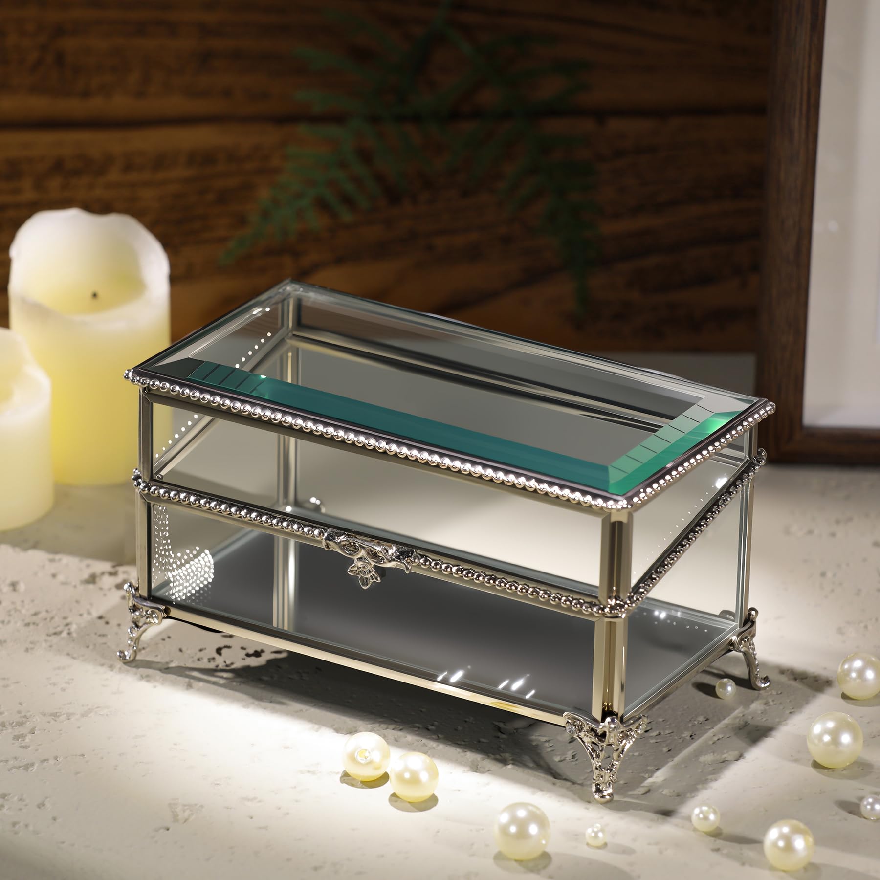 Glass Vintage Jewelry Box Keepsake Storage Trinket Ring...