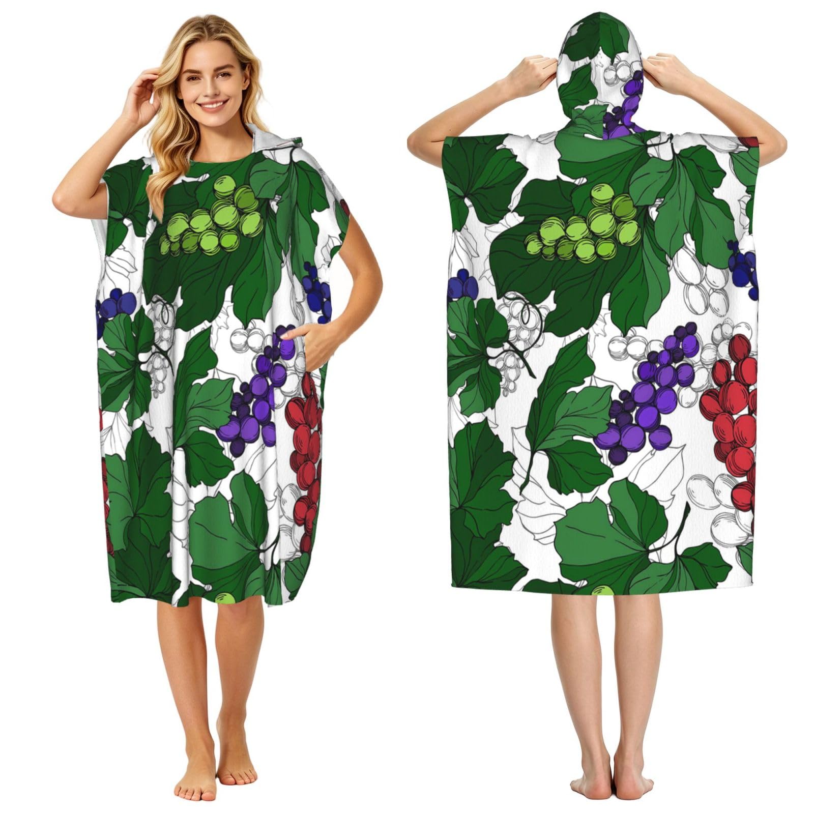 Poadnly Grapes Pattern, Adult Hooded Beach Towel 90 x 110 cm,Changing Bath Robe, Surf Poncho Towel For Women Men
