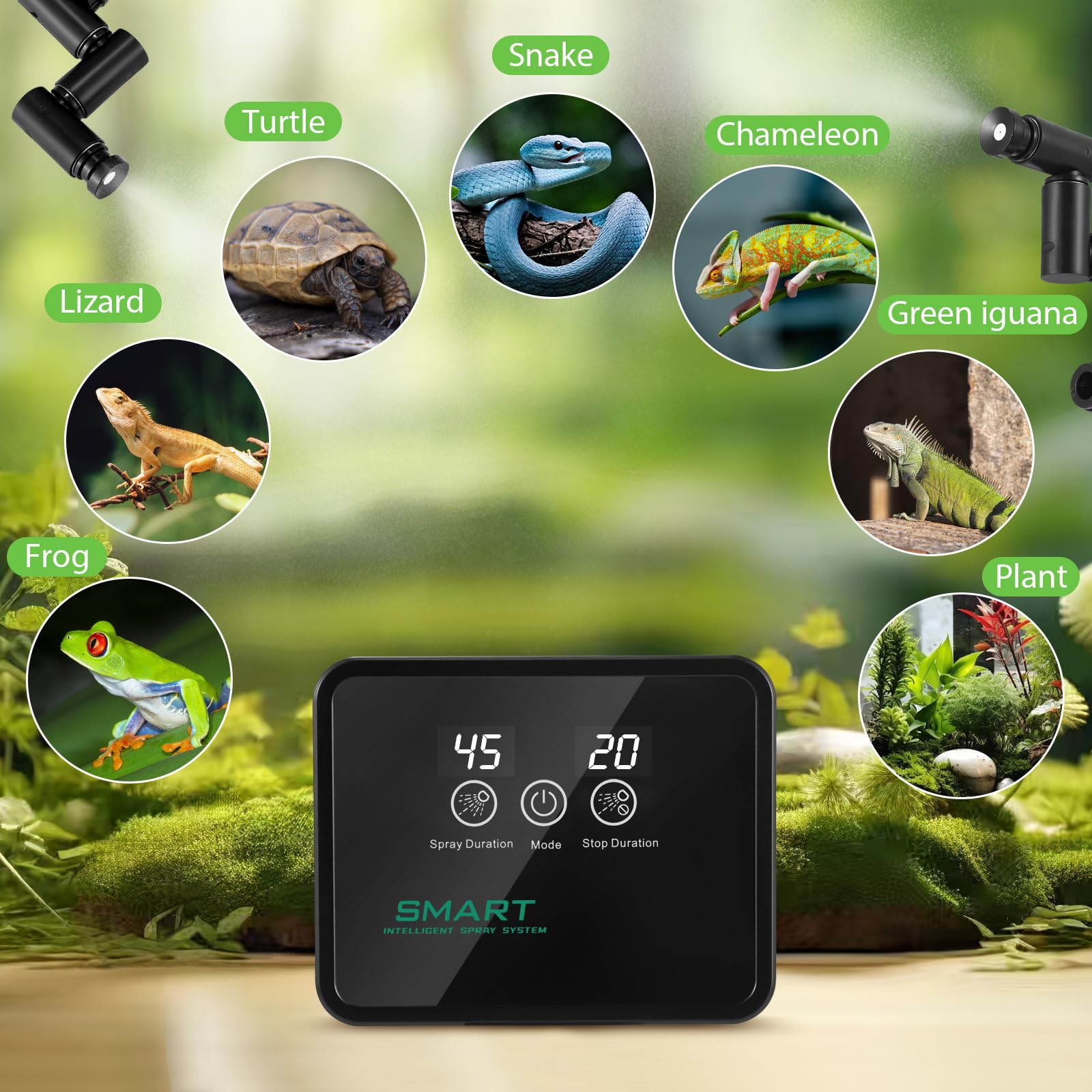 Sistema de Riego de Terrario, Humidificador de Reptiles con Temporizador y Cabezal Ajustable de 360° Humidificador Inteligente para Reptiles Nebulizador Automático para Camaleones
