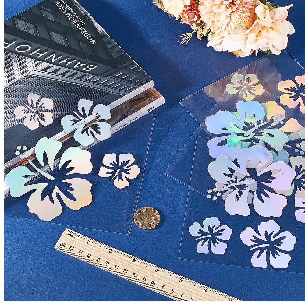 4 Adesivi Fiore Di Ibisco Hawaiano Per Auto - Decorazione Solare Riflettente, Facili Da Applicare - Design Colorato - Foto 5