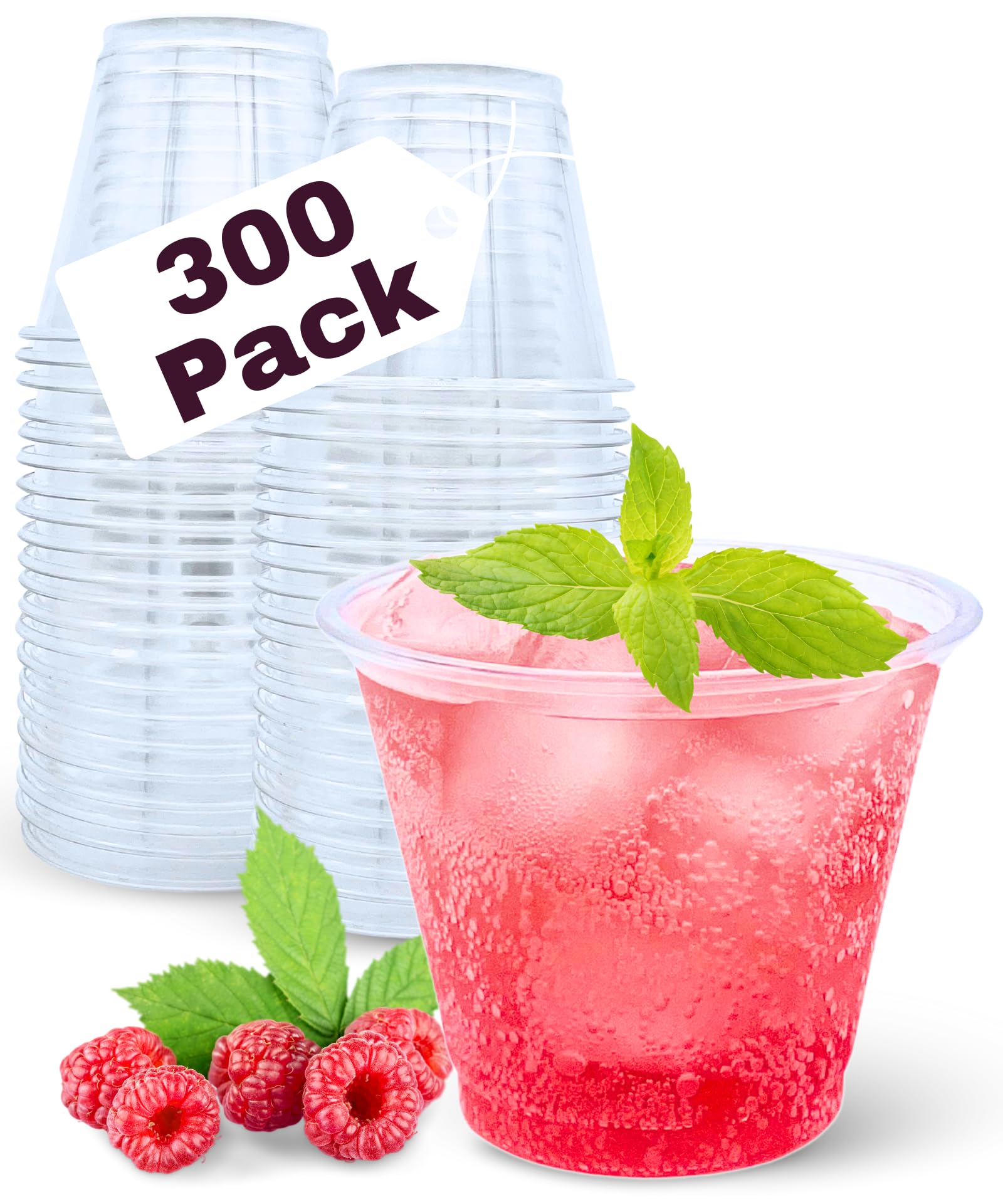 Aatriet 300 Pack 9 oz Clear Plastic Cups, 9oz Clear Disposable Punch Cups Wine Glasses, Sturdy Recylable Small Drinking Cup for Wedding Party,