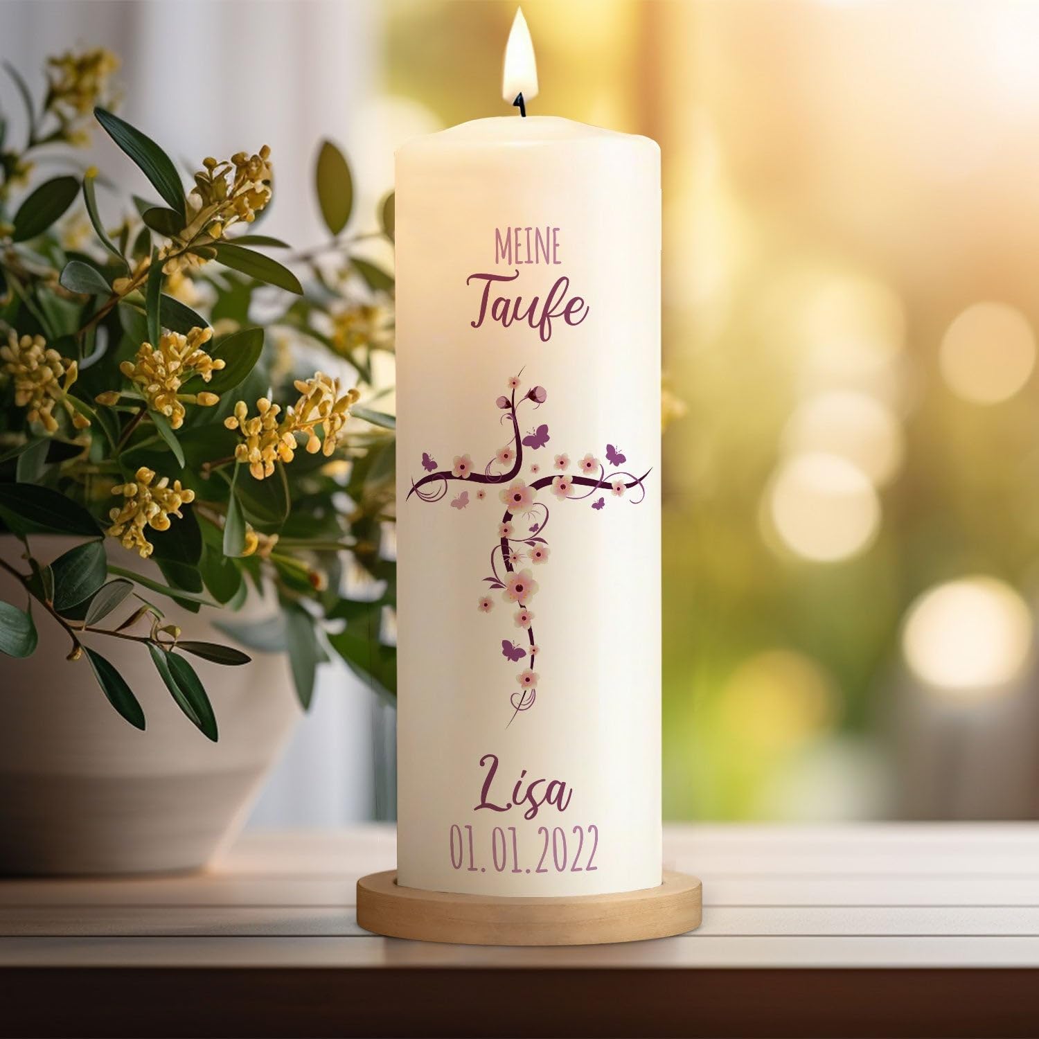 Candela Battesimale Personalizzata GRAVURZEILE - Con Nome E Data | Candela Pilastro Alta 25cm - Foto 8