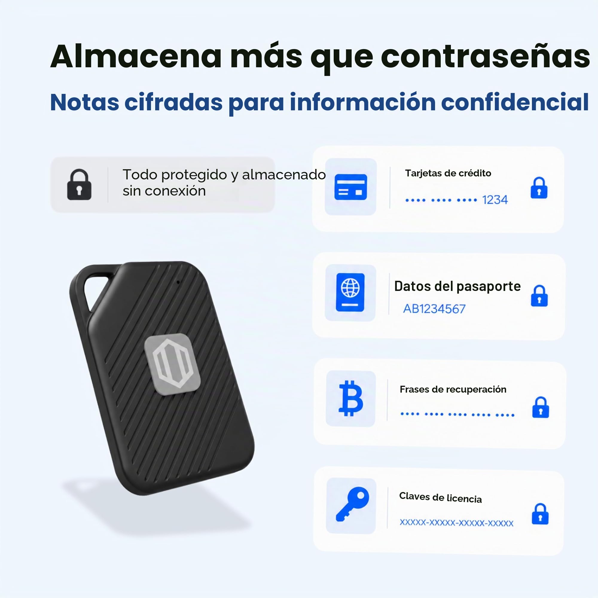 Guardián de contraseñas sin conexión, unidad flash Bluetooth, cifrado militar, funcionalidad de llenado automático, credenciales 1000
