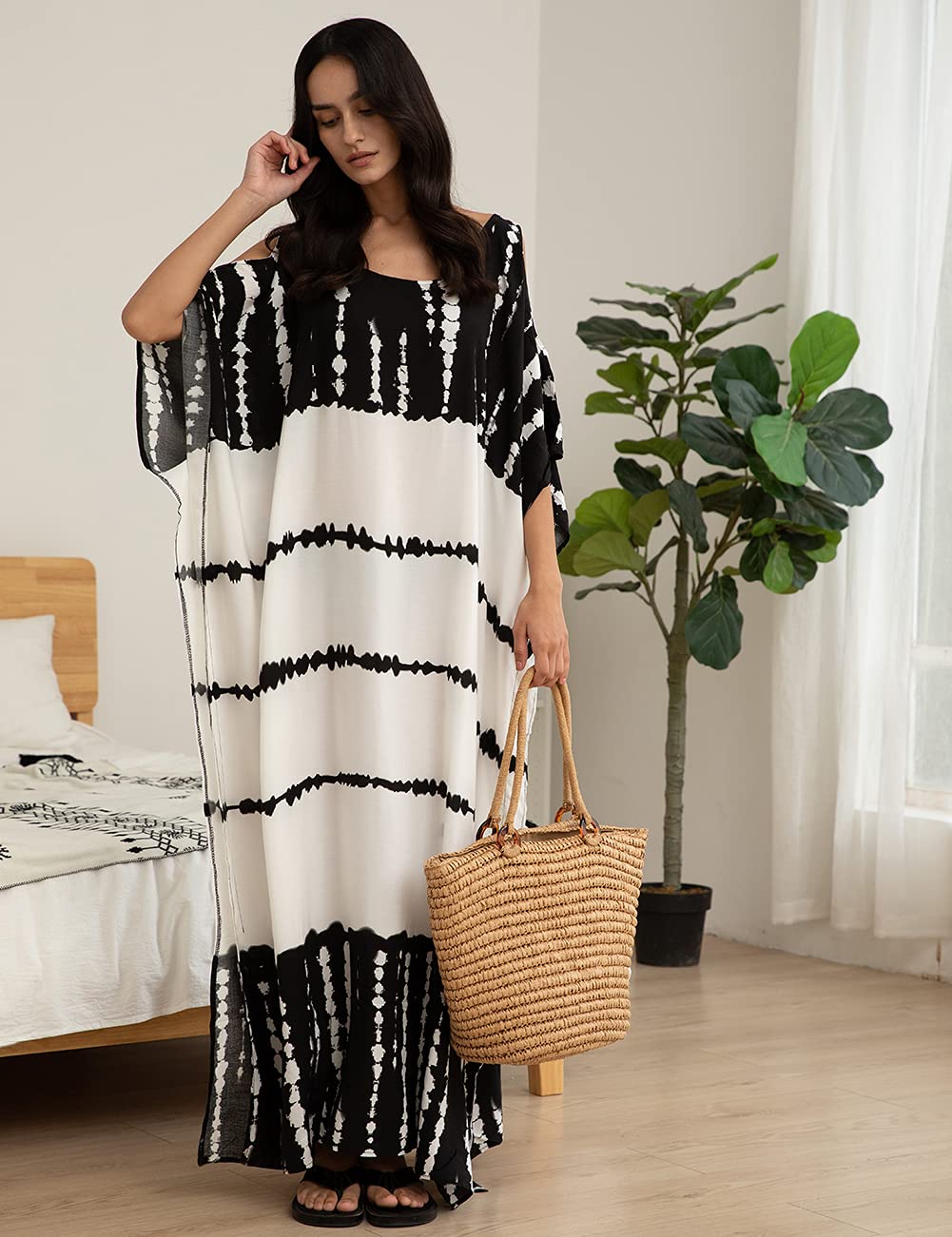 Bsubseach Vestito da spiaggia da donna, con bottoni, maniche larghe, camicia da spiaggia, camicetta estiva, elegante, copricostume