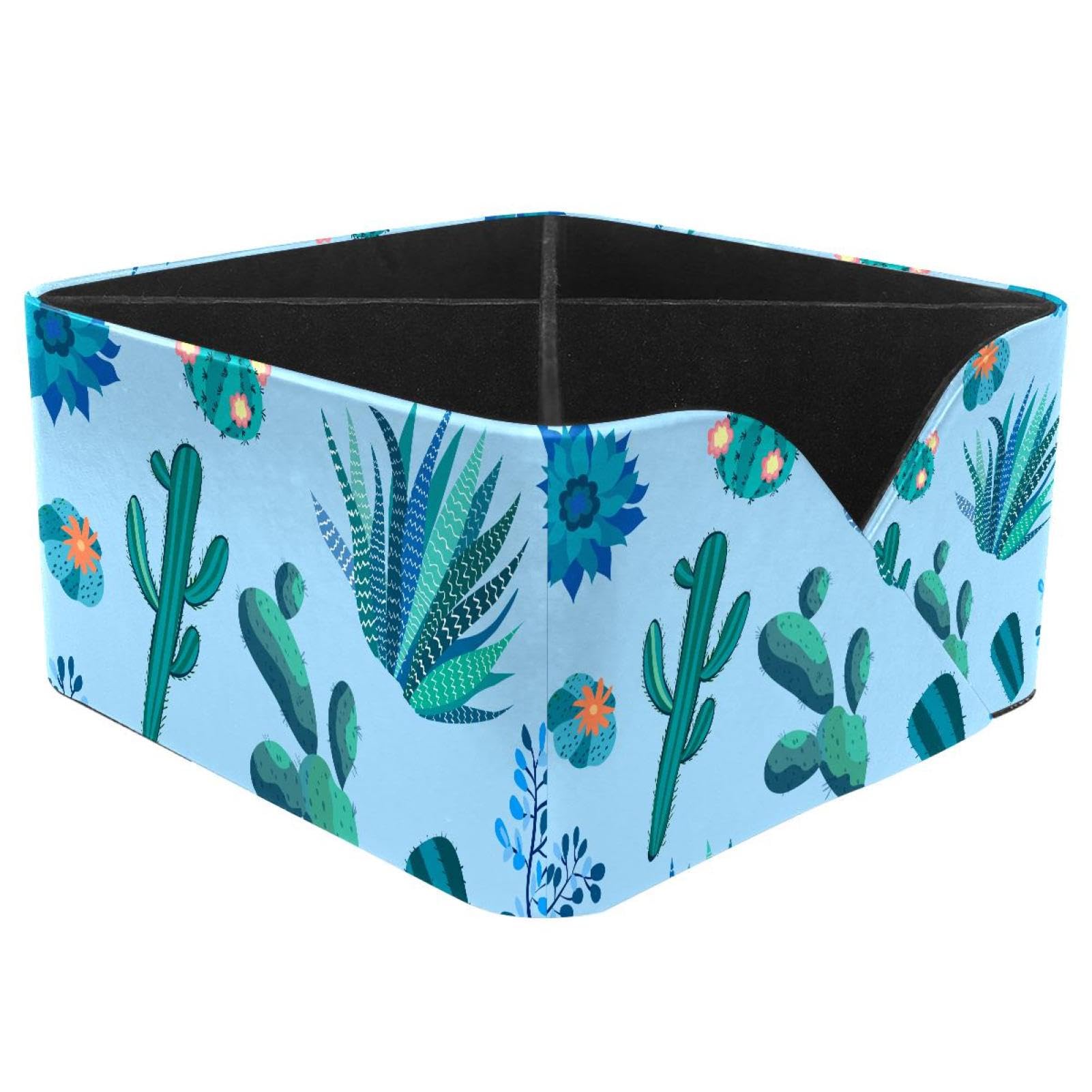 KengjuTesu Cactus Flowers Desktop Organizer Pen Holder, Rectangular Pencil Cup for Office, Study and Makeup Stations