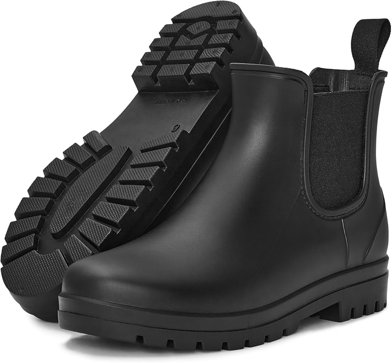 planone Fashion Short Rain Boots for Women Waterproof Chelsea Ankle Boots | Non-Slip Matte Rubber Boots Lightweight Outdoor Garden Shoes And Work Booties With Arch Support And Removable Comfort Insole