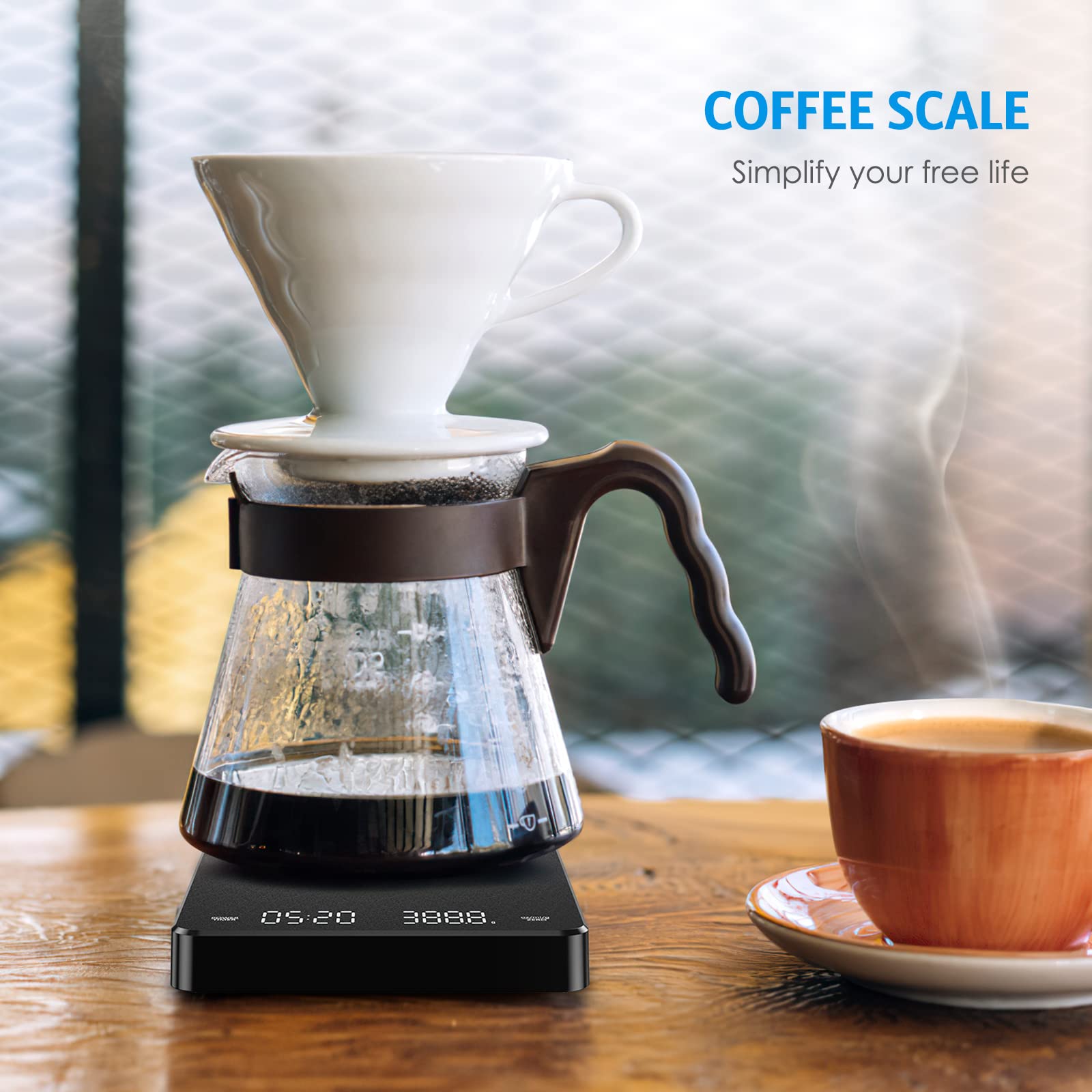 B-Qtech Small Coffee Scale With Timer, Rechargeable Espresso Scale, 3kg