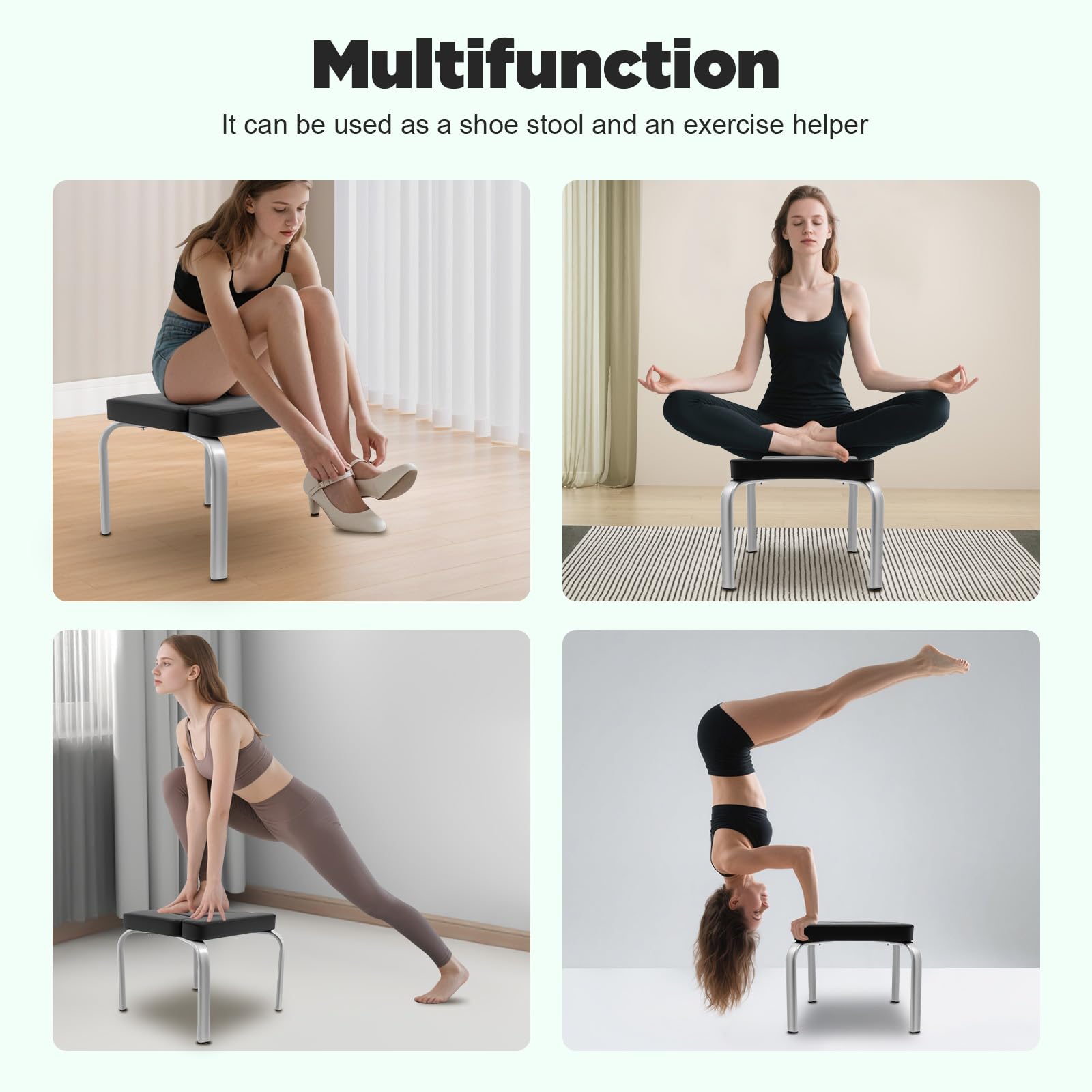 Tabouret de yoga, repose-tête, banc de yoga, banc de fitness, noir, banc de yoga pour salle de gym, assemblage amovible 43 x 42 x 37 cm, charge maximale 200 kg