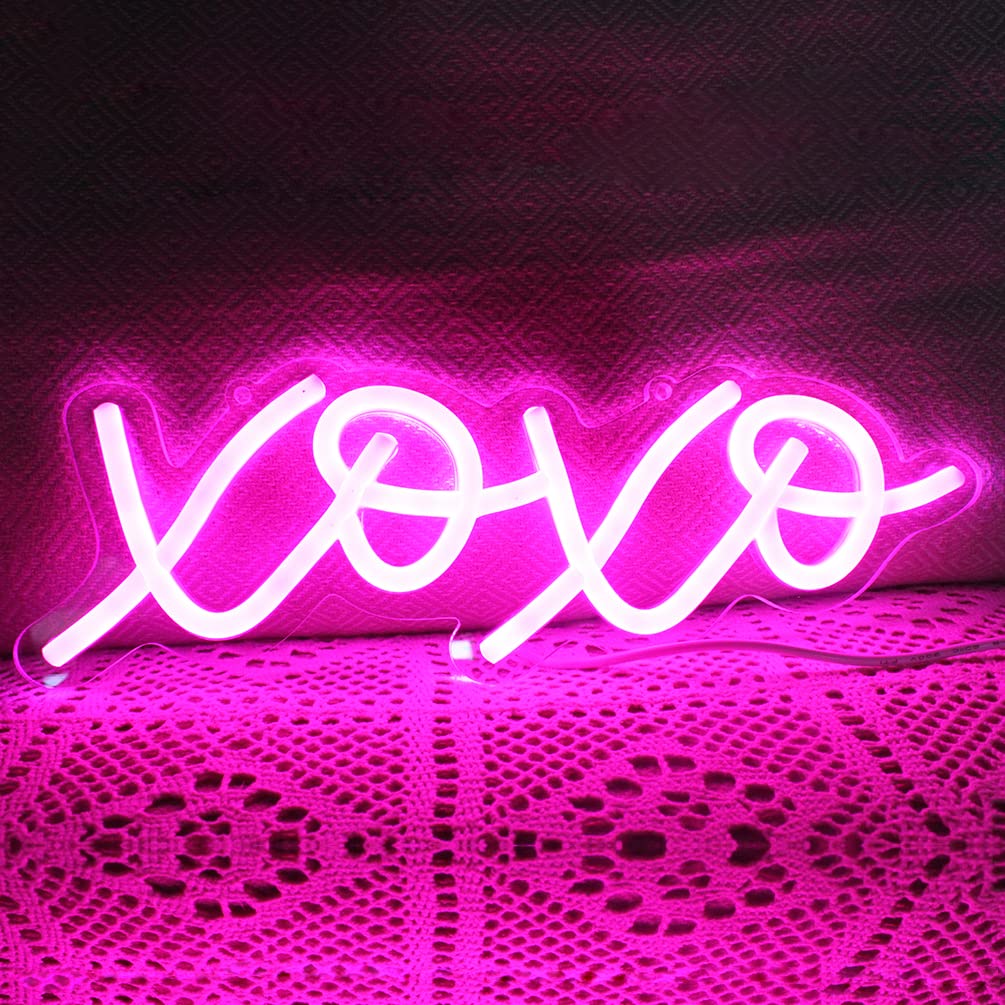 DAKABUKA Valentines Day XOXO Pink LED Neon Light Sign for Bedroom Wall Neon Lights for Wall Decor Light Up Sign for Room Birthday Gift Kids' Party Hotel Restaurant Bar (USB Powered)