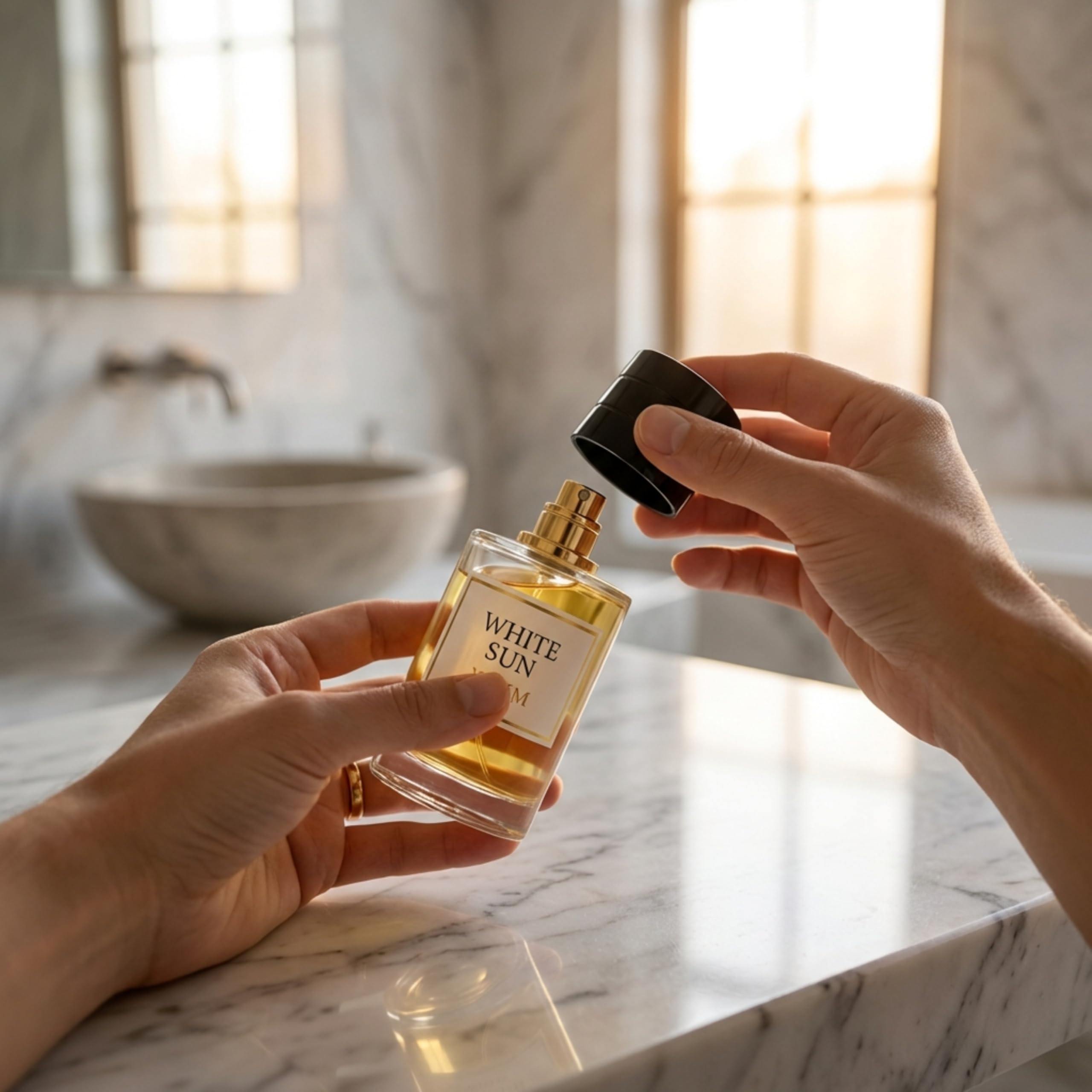 White Sun – Extrait de Parfum Mixte – Pistache & Coco – 50 ml | Accord floral solaire riche et crémeux, à la tenue durable, avec pistache, fleurs blanches, coco et ambre.