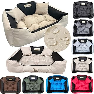 KING DOG Dog Bed Small Dogs Washable Orthopaedic S 55 x 45 cm Dog Cushion Pet Bed Dog Basket Dog Couch with High Edge Waterproof Material Silicone Filling Beige product image