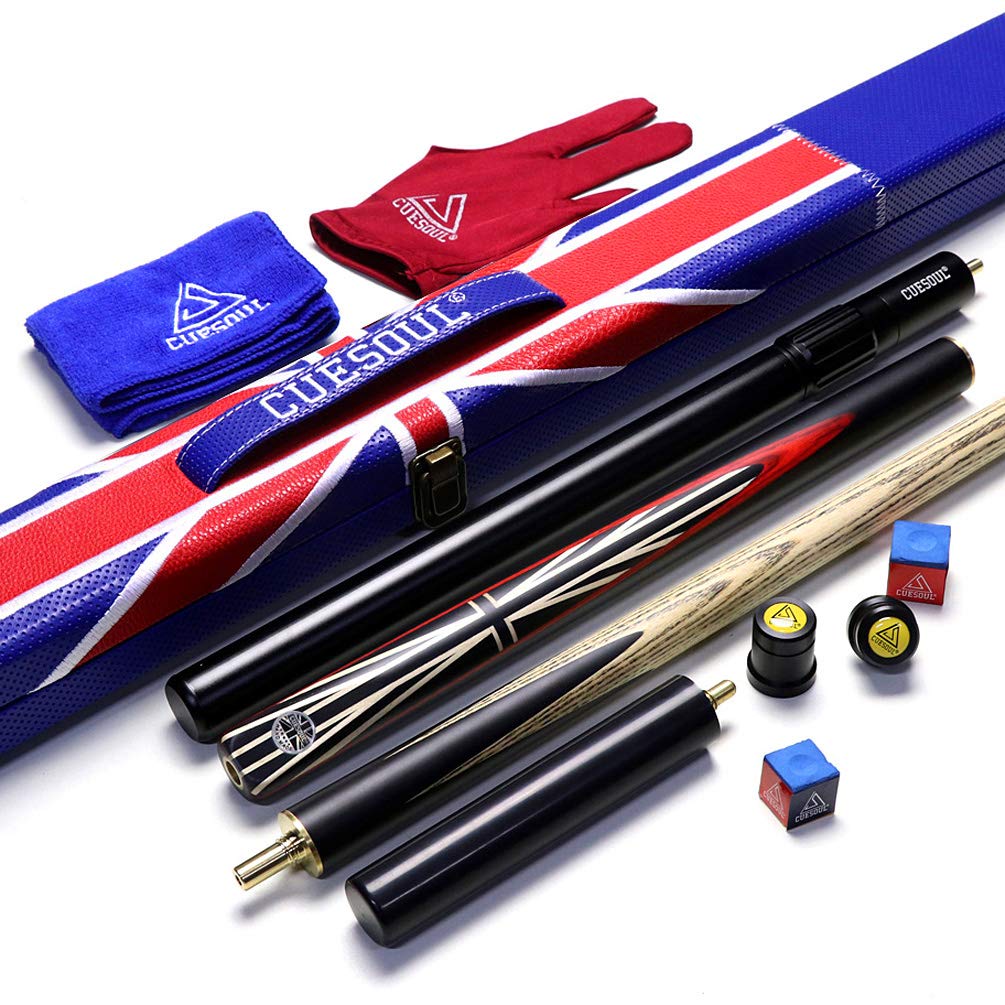 57" Handcraft 3/4 Jointed Ebony Snooker Cue with Union Jack Flag Design
