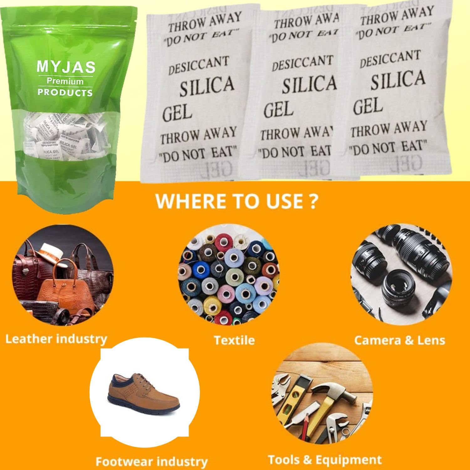 Myjas- silica silicon silika gel moisture absorber packets for shoes camera wardrobe (5gram-60 packets) 3