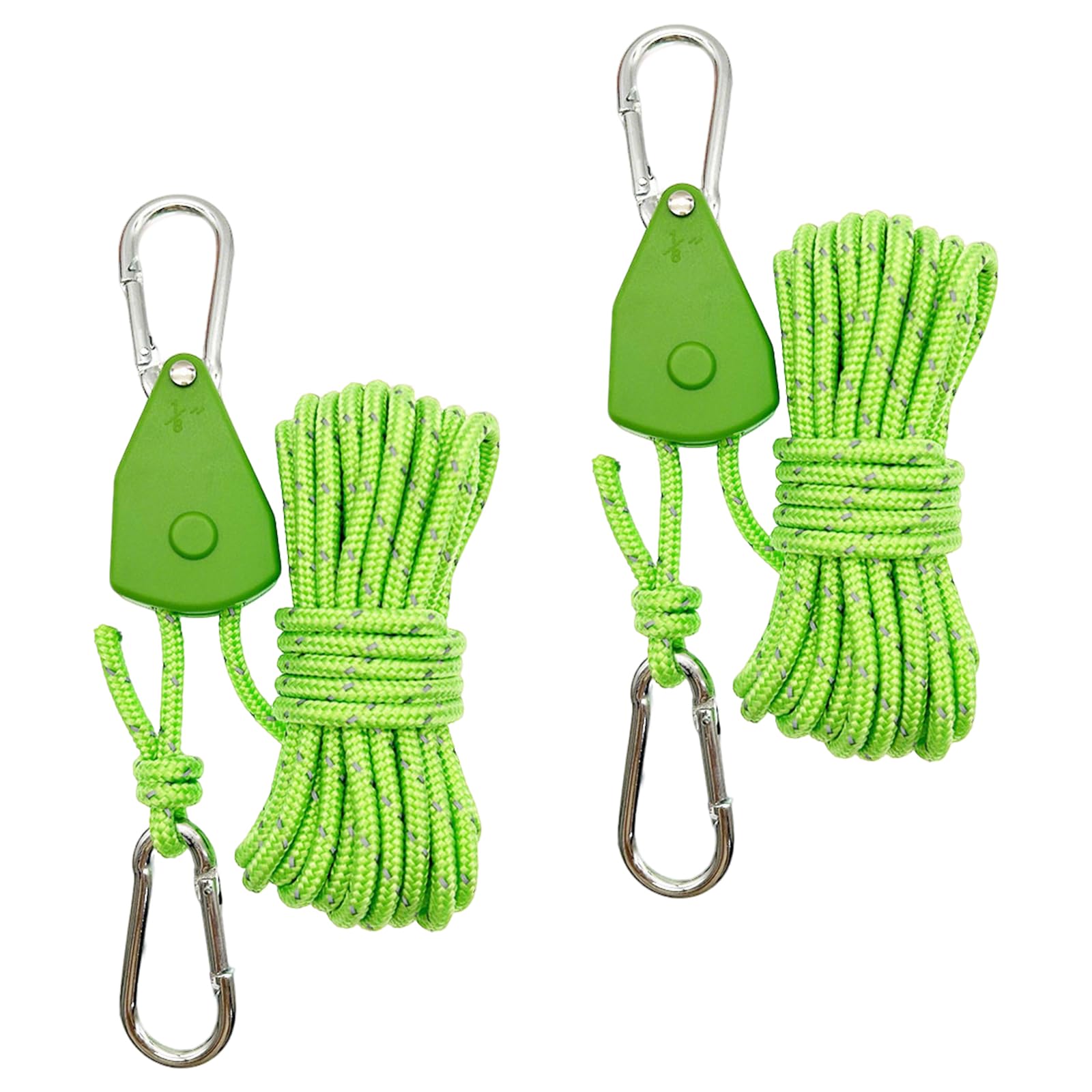 2Pcs Reflective Tent Guy Ropes,4m Tent Camping Cord with Pulley,4mm Cord Ratchet Rope Adjustable Heavy Duty Rope Hanger for Plant Grow Room Awning Outdoor Camping Gazebo Hiking Picnics (Green, 4)