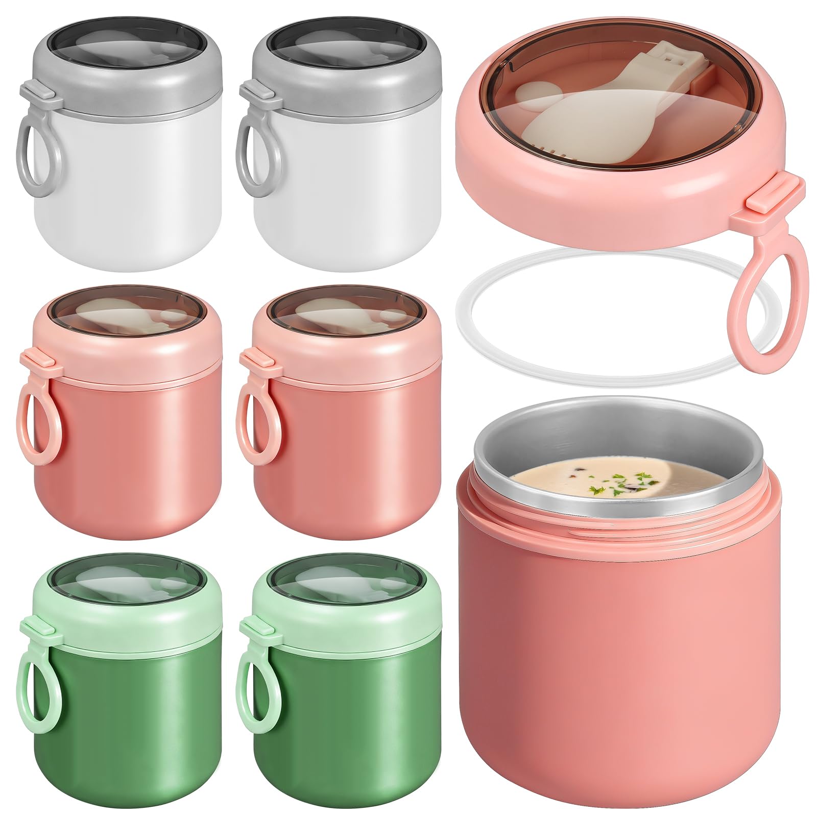 MSYU 6 Pack Isolierte Lebensmittelgläser mit Löffel Edelstahl Thermobecher 530ml Vakuum Suppe Thermobecher für heiße und kalte Speisen Weithals Mittagessen Meal Carrier Container für Schule Büro