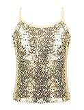 Girls Shiny Metallic Dance Crop Tops Sleeveless Round Neck Camisole Tank Tops Cheer Jazz Performance Vest Shirt