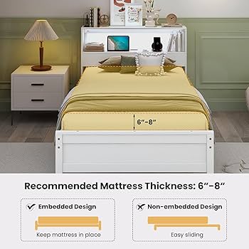 ベッドフレーム Single bed with Hard mattress Amazon.com: Giantex Twin Bed Frames with Storage Headboard