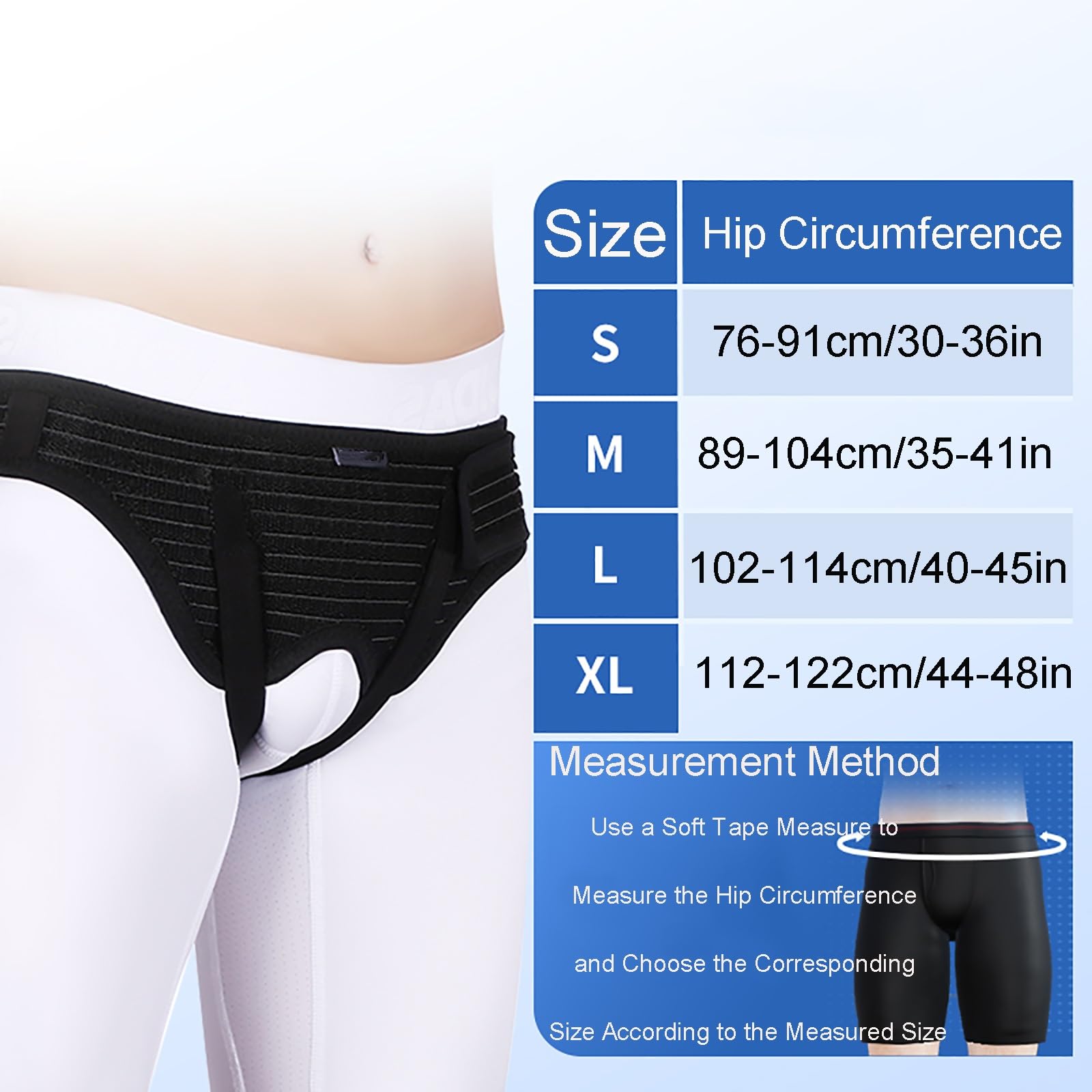 Hernia Inguinal Hombre, Ajustables Faja de Hernia Inguinal (Izquierda O Derecha), 2 Almohadillas de Compresión Extraíbles para Uso Diario Durante La Recuperación Posoperatoria (Negro, Grande)(Large)