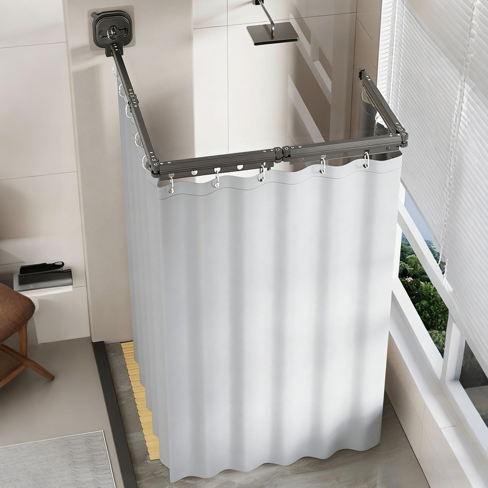 Barre de douche pliable extensible étanche pour stopper l'eau sans percer le carrelage