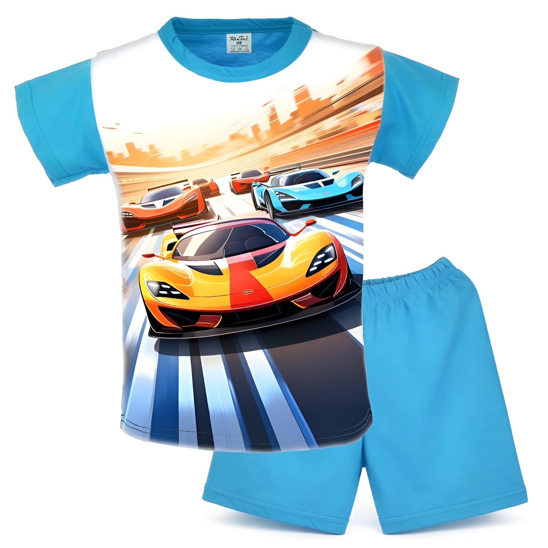 Schlafanzug Junge Kurzarm | 100% Baumwolle | Pyjama Junge Sommer | Nachtwäsche | Pyjama Set | Schlafanzug Kurz | Blau | Zweiteiliger Schlafanzug