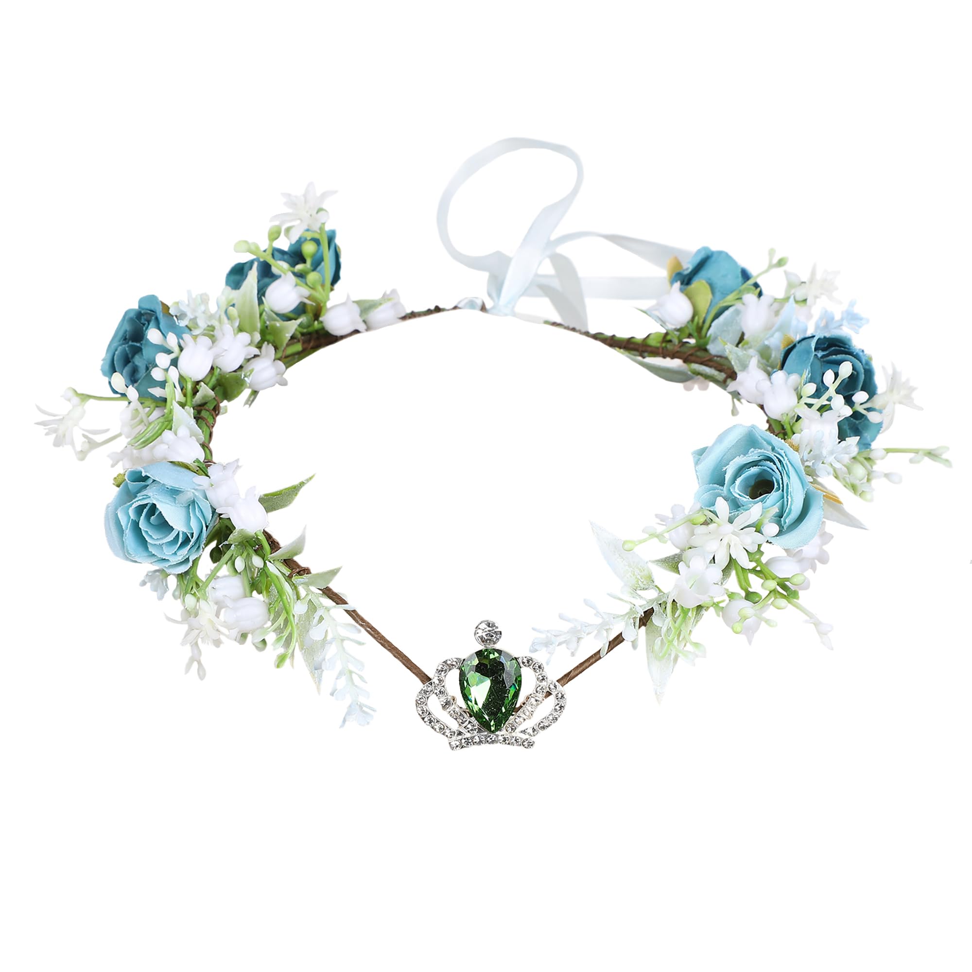 Brikuinr Floral Crown Wreath Girl Flower Headbands Hair Wreath Flower Halo Headpiece with Rhinestone Wedding Party Cosplay