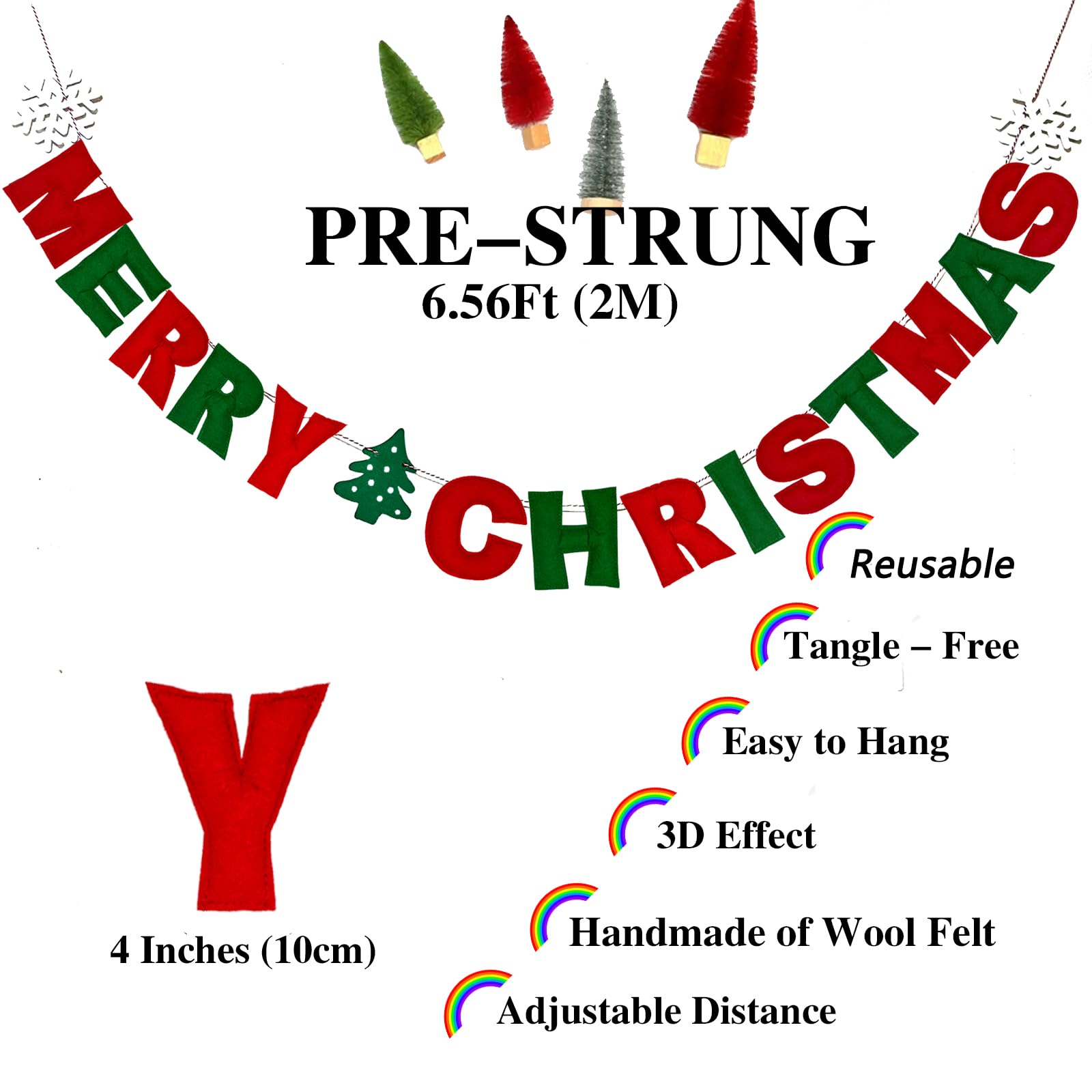 Pre-Strung Red Green Merry Christmas Felt Garland Banner, Christma Banner Party Decor - Image 2