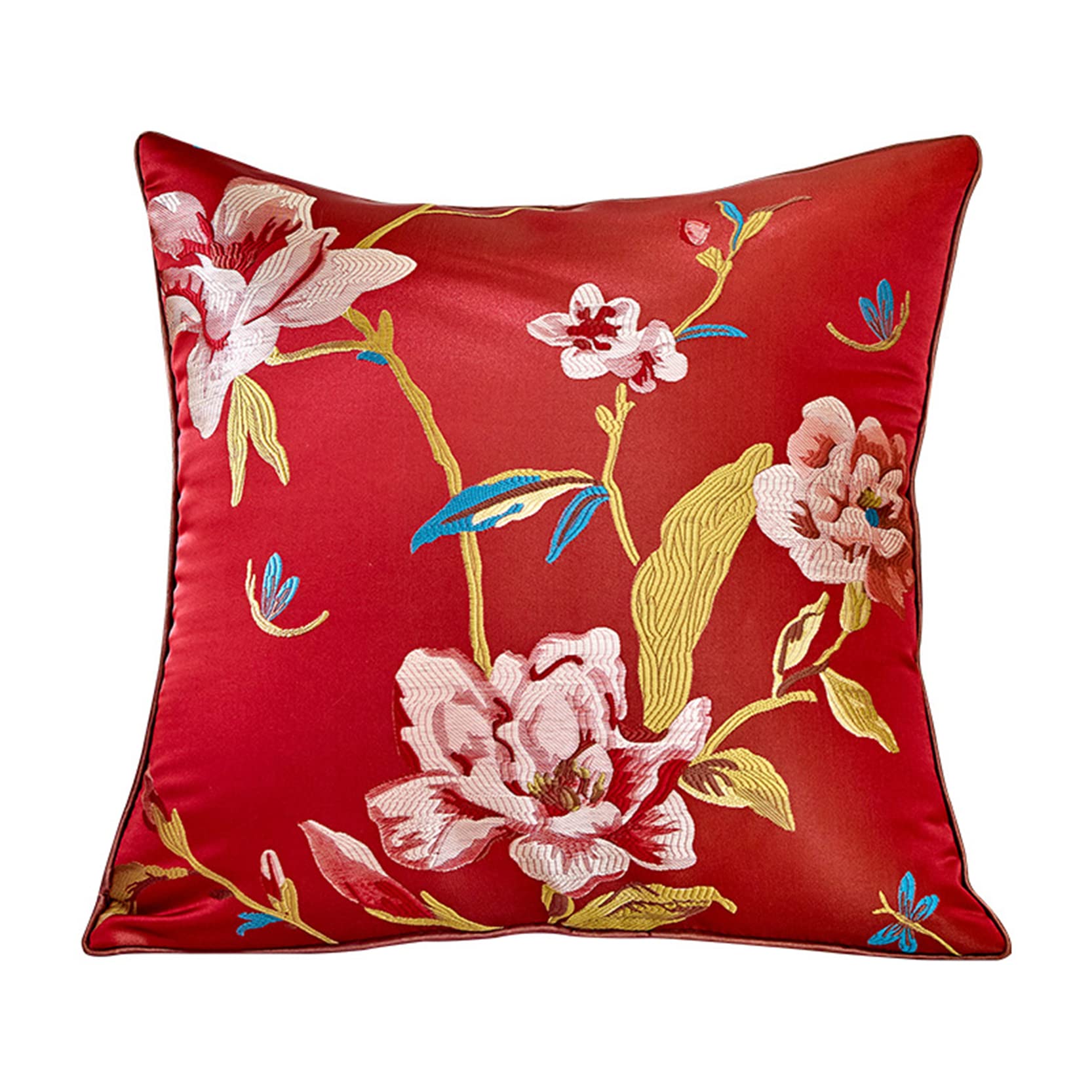 Juego de 2 fundas de almohada bordadas, funda de cojín de satén decorativa con cremallera oculta, funda de almohada jacquard para sofá, cama, rojo, 40 x 60 cm