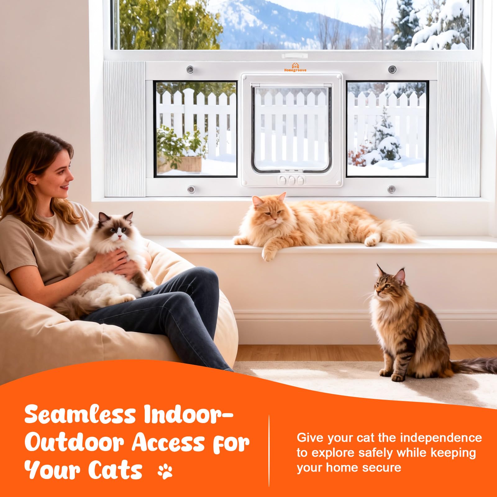 Homegroove Puerta de gato para ventana, puerta para mascotas para gatos y perros, marco de aluminio, puerta de gato para controlar el acceso de mascotas (31-36 pulgadas)