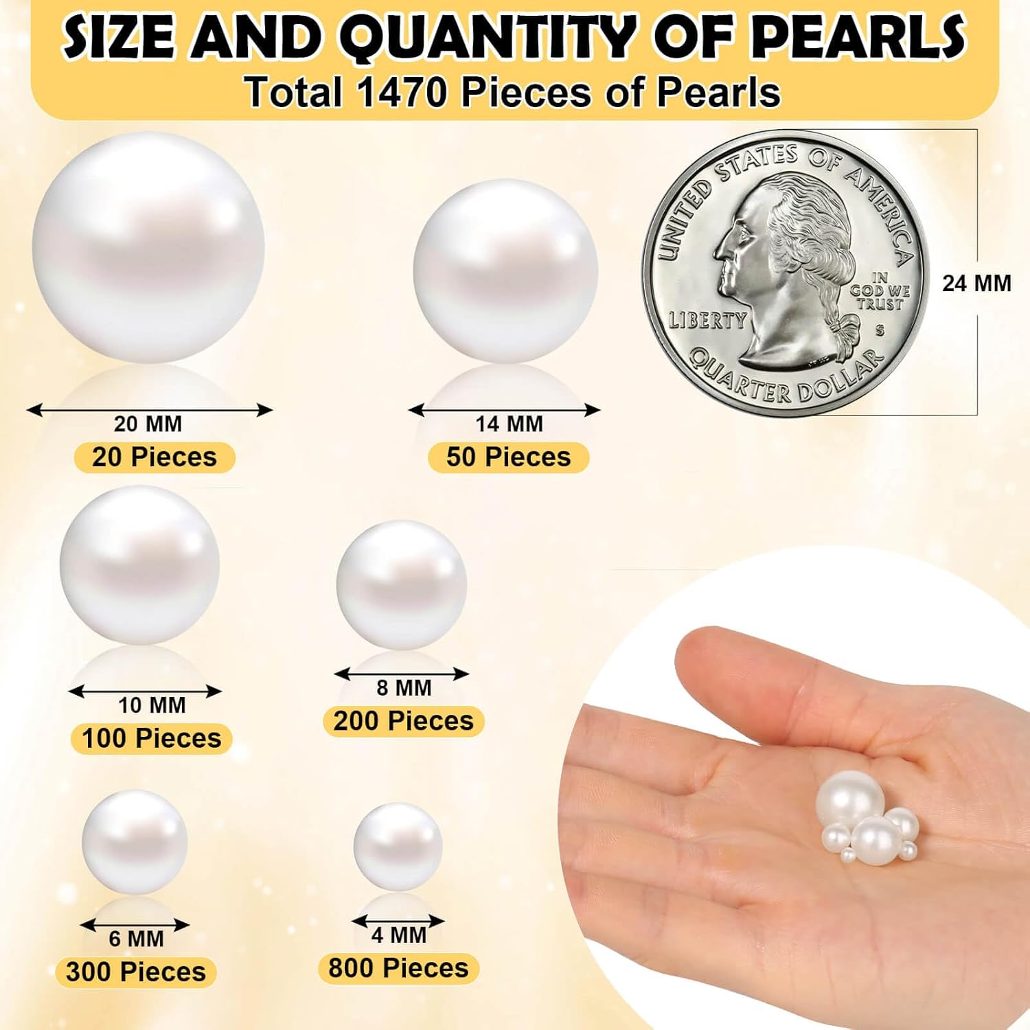 1470PCS Pearls for Crafting, Assorted Sizes Ivory No Hole Pearl Beads,Fake Pearls, Bulk for Floating Candles, Decoration, Vase Filler and Centerpieces - Image 2
