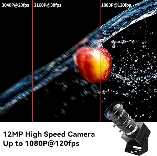 Miniatura 2 de Cámara USB 4K 1080P a 120fps Cámara web USB de alta velocidad con montura CS-0.197-1.969 in 10X Teleobjetivo zoom lente manual, cámara de cierre de