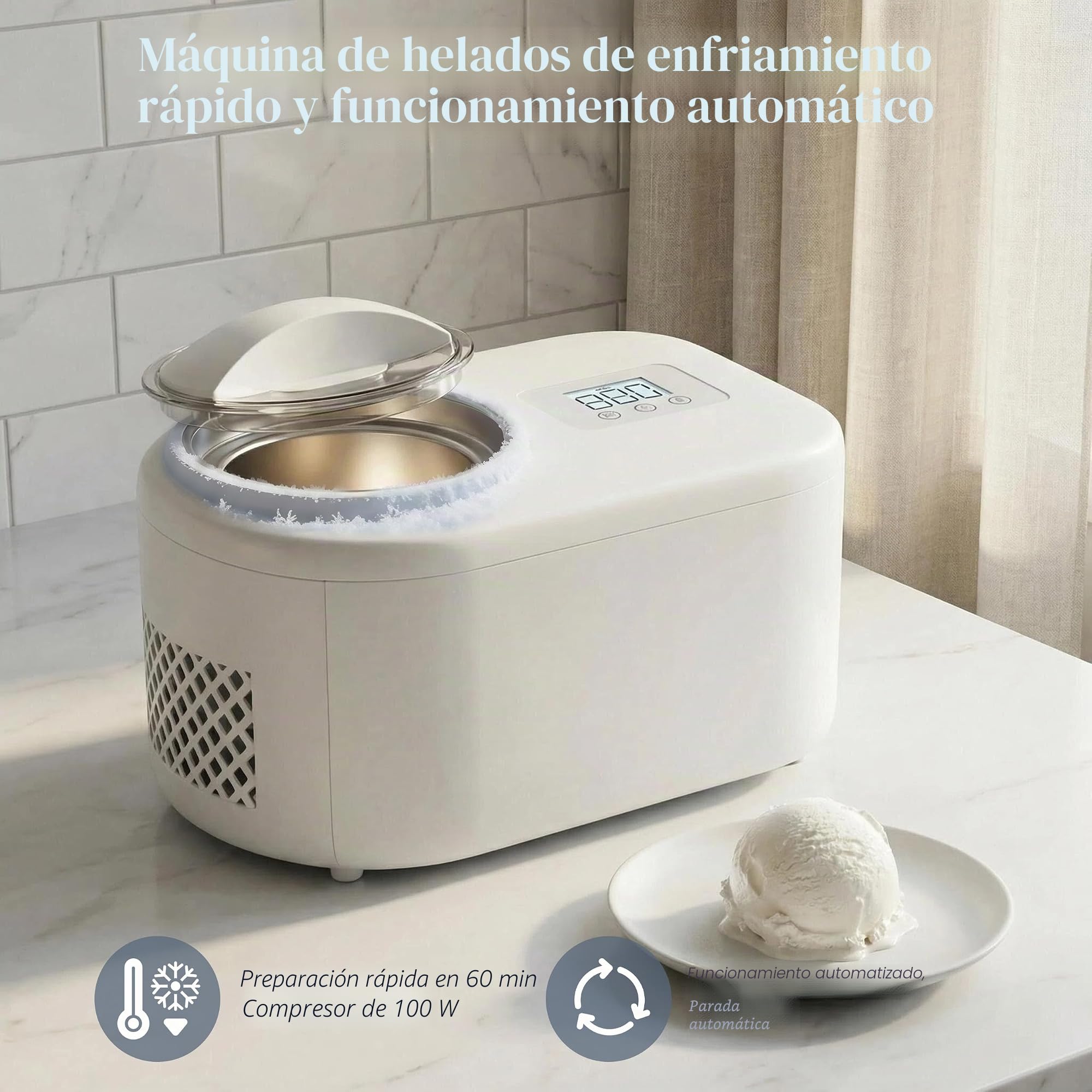 Máquina de helados con compresor de 100 W 1 L
