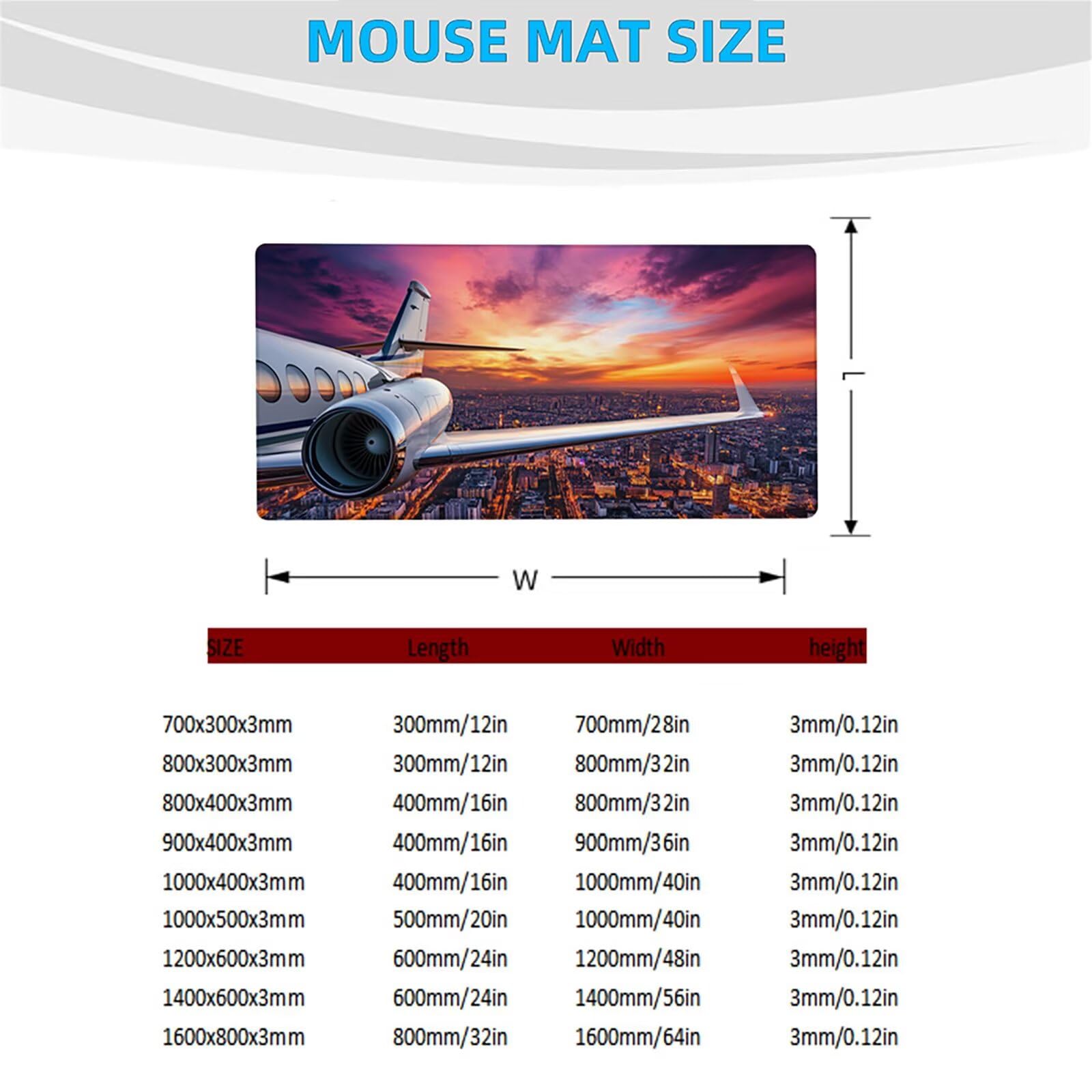 Tappetino Mouse Aereo Tappetino Mouse XXL 1600x800x3 mm Città Mousepad Impermeabile e Antiscivolo Cucire i Bordi, Accessori Gaming Mousepad per Pc Portatile Laptop Tastiera Wireless Regalo Model-08980