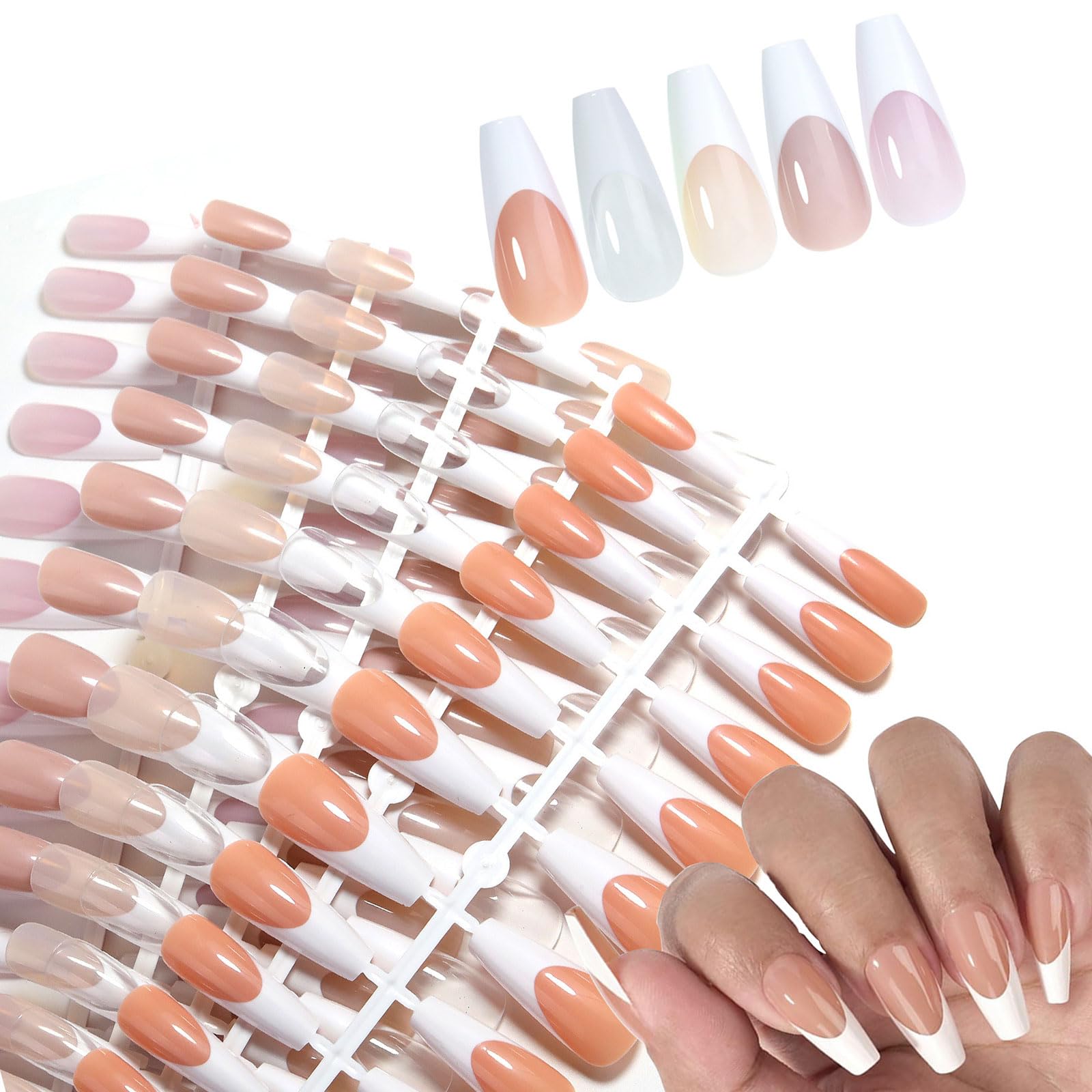 120 unghie artificiali con punta francese, unghie finte a forma di mandorla, unghie finte a pressione, forniture per manicure