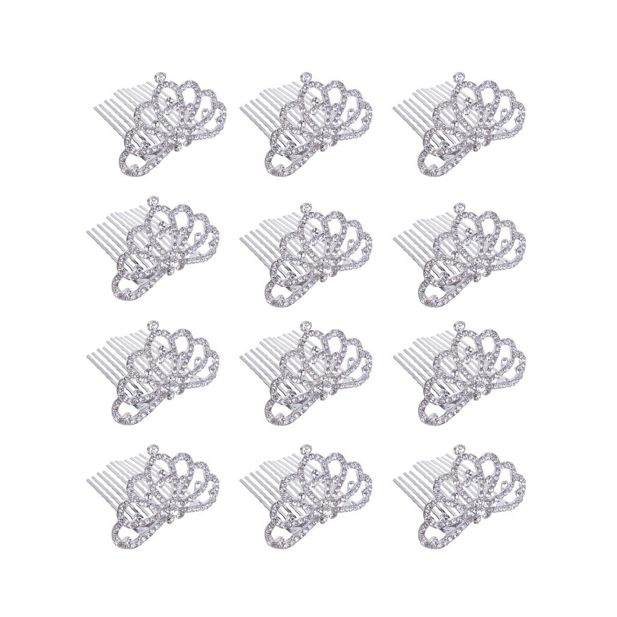 minkissy 12Pcs Rhinestone Small Crown Combs Princess Tiaras Hair Comb Mini Tiaras for Girls Hair Side-Combs Wedding Accessories for Halloween Wedding Birthday Party