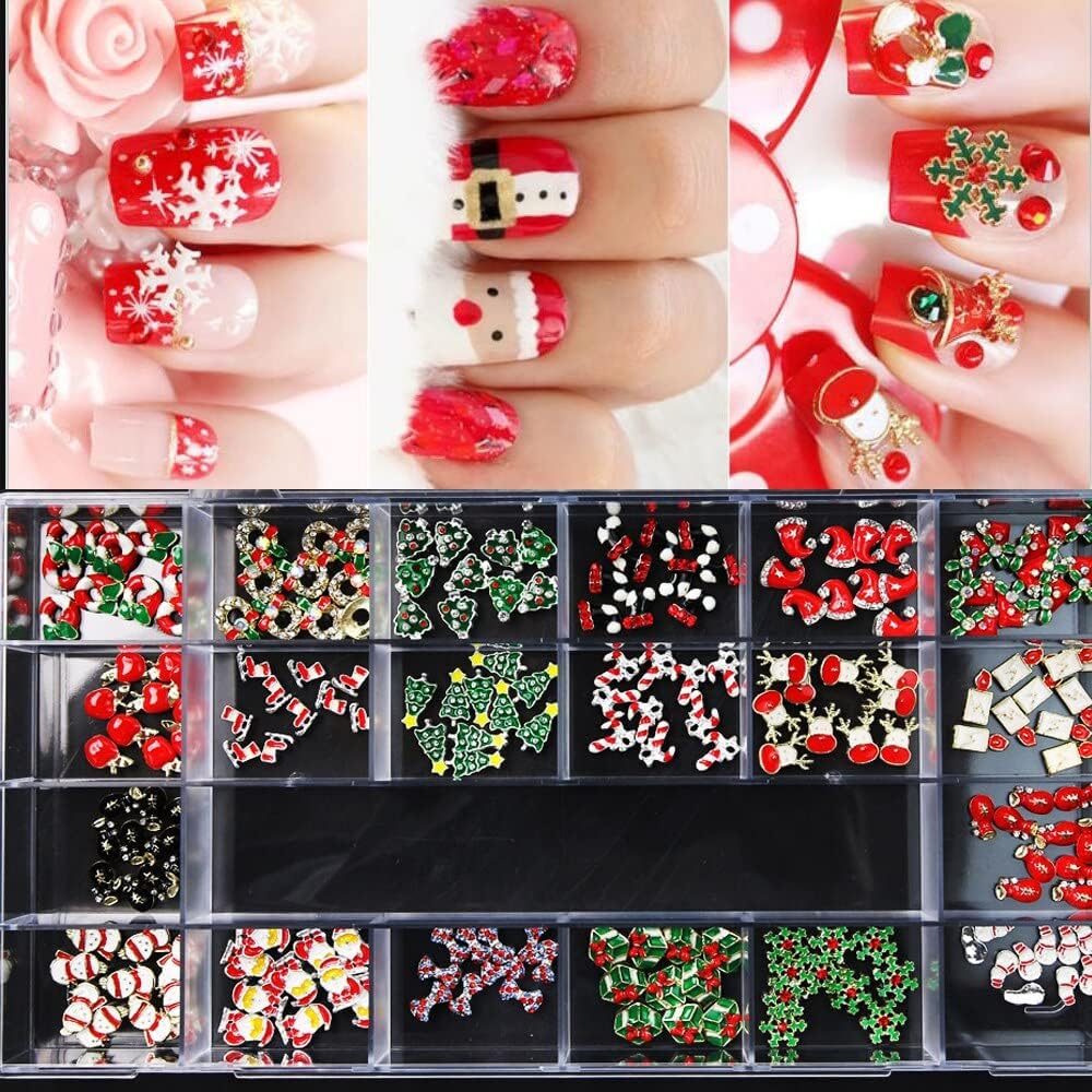 200pcs Christmas Alloy Nail Charms Rhinestones Snowman Snowflake Tree Shoes Hat Series Diamonds Jewelry Decoration DIY Manicure - (Color: 200pcs Box)