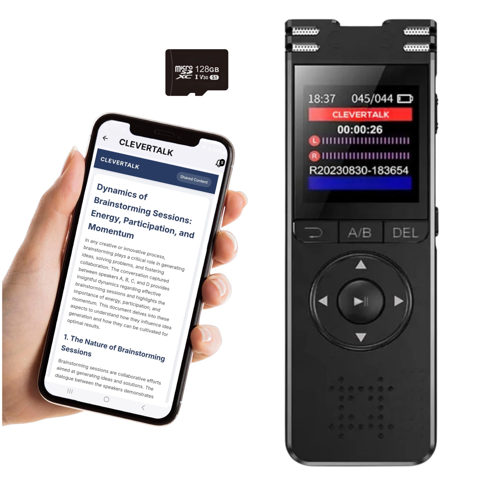 SmartRec Grabadora de Voz con IA | Activación por Voz y Protección con Contraseña | 128GB | App Móvil, Mac, Windows y Web | Cloud Europea GDPR | Audio HD 1536kbps | USB-C