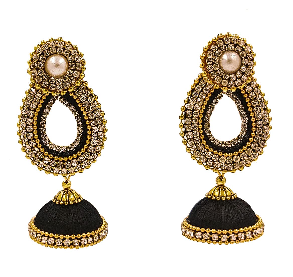 Yaalz Silk Thread Designer Glittering Stone Bali Large Jhumka Earring For Festival Wear For Women Girls (B093X2T39K) Amazon Price History, Amazon Price Tracker