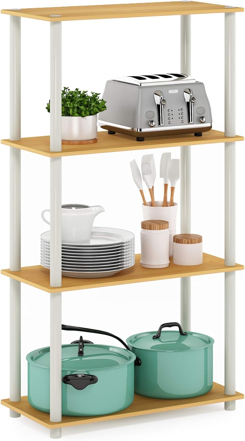 Sleek Beech & White 4-Tier Open Design Storage Shelf