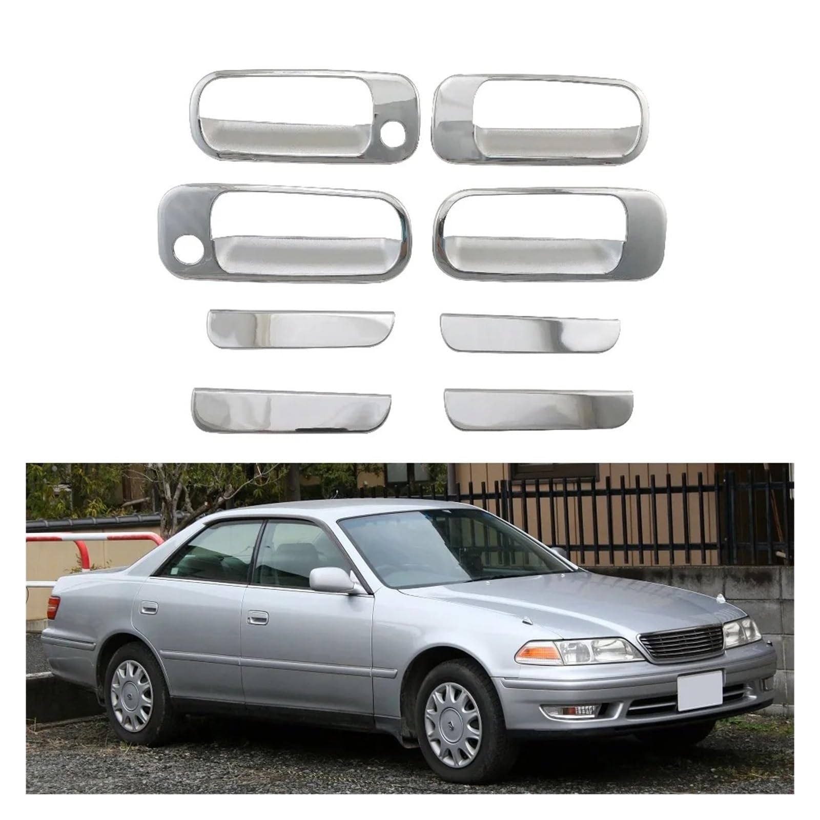 Zamiennik dla Toyoty do Mark II GX100 1998 1999 2000 z klamki drzwi pokrywa klamki ABS chromowane akcesoria naklejki samochód prawy kierowca boczna zewnętrzna klamka drzwi