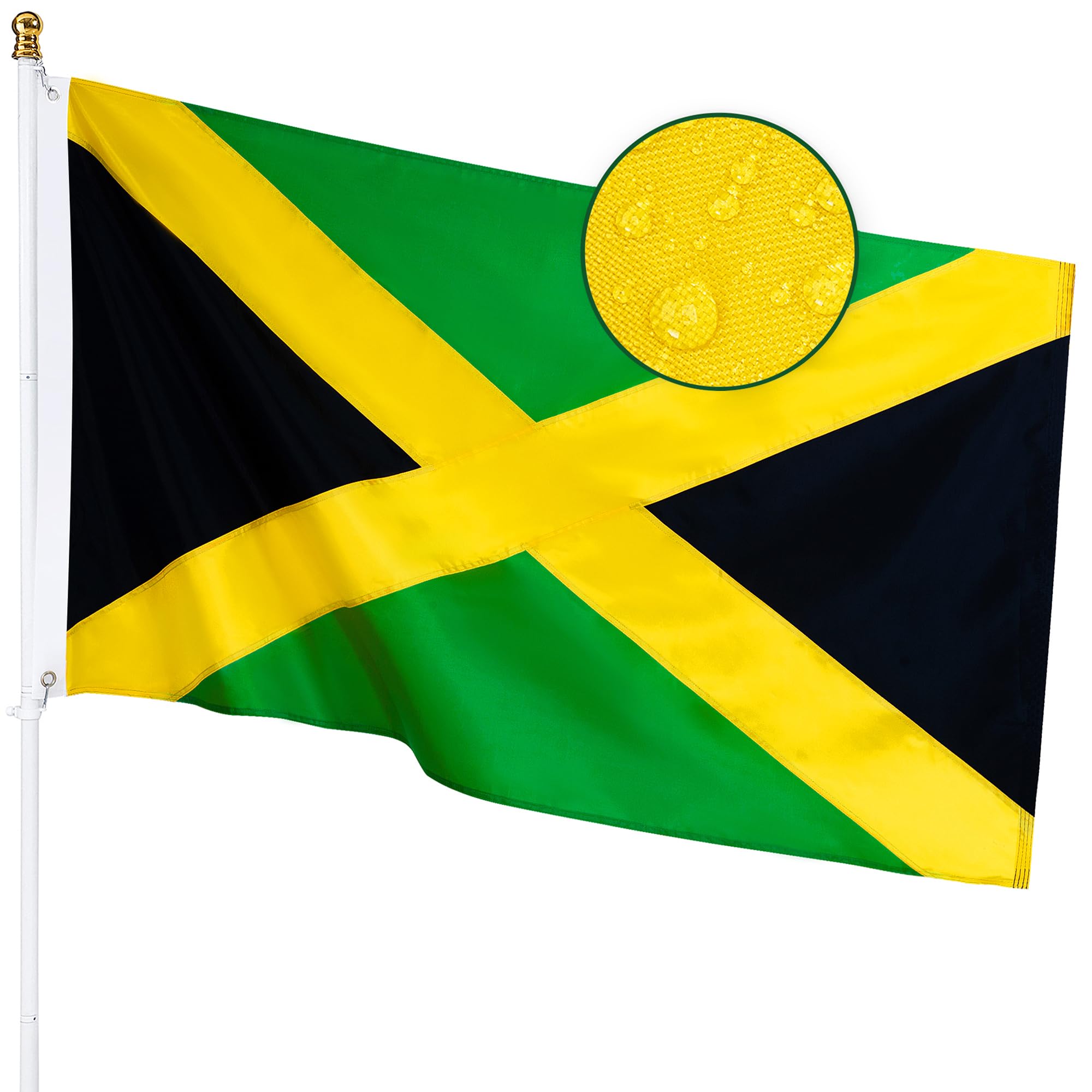 Jamaica Flag 3x5 Feet for Outside - Heavy Duty Nylon, Sewn Stripes, Fade Proof, Longest Lasting - Jamaican National Flag 3 X 5 FT with Brass Grommets Party Festival Indoor and Outdoor Decor