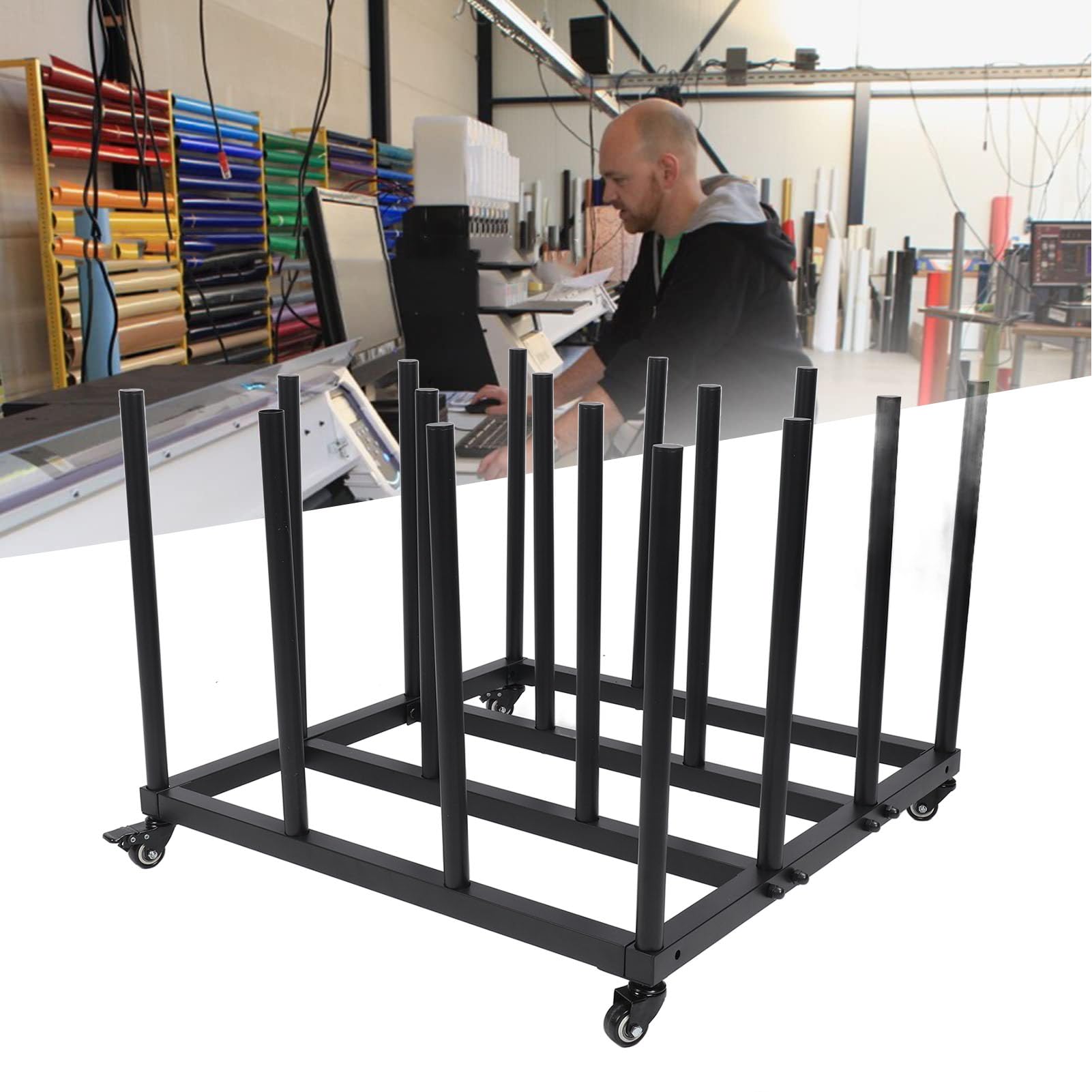 Fafeicy Cartro de Almacenamiento de Vinilo, Soporte de Medios Rodantes de Servicio Pesado con 16 Rollos de Capacidad de 1200 Lb, para Carteles de Carteles Rollos de Vinilo
