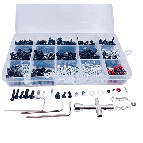 634pcs Universal RC Screw Assortment Kit-Fasteners for Traxxas, Axial, Redcat, HPI, Arrma, SCX10, Losi, Scale RC Trucks, Tracked Vehicles, Remote Control Cars, Repair Tools for Off-Road Vehicles