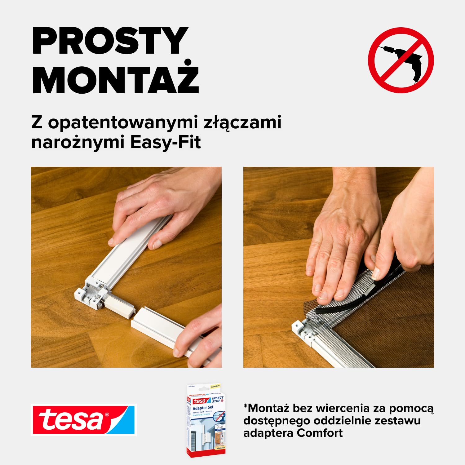 tesa INSECT STOP Aluminium For Doors Frame Fly Screen - siatka z ramą aluminiową, czysty widok, biały - 100 x 220 cm