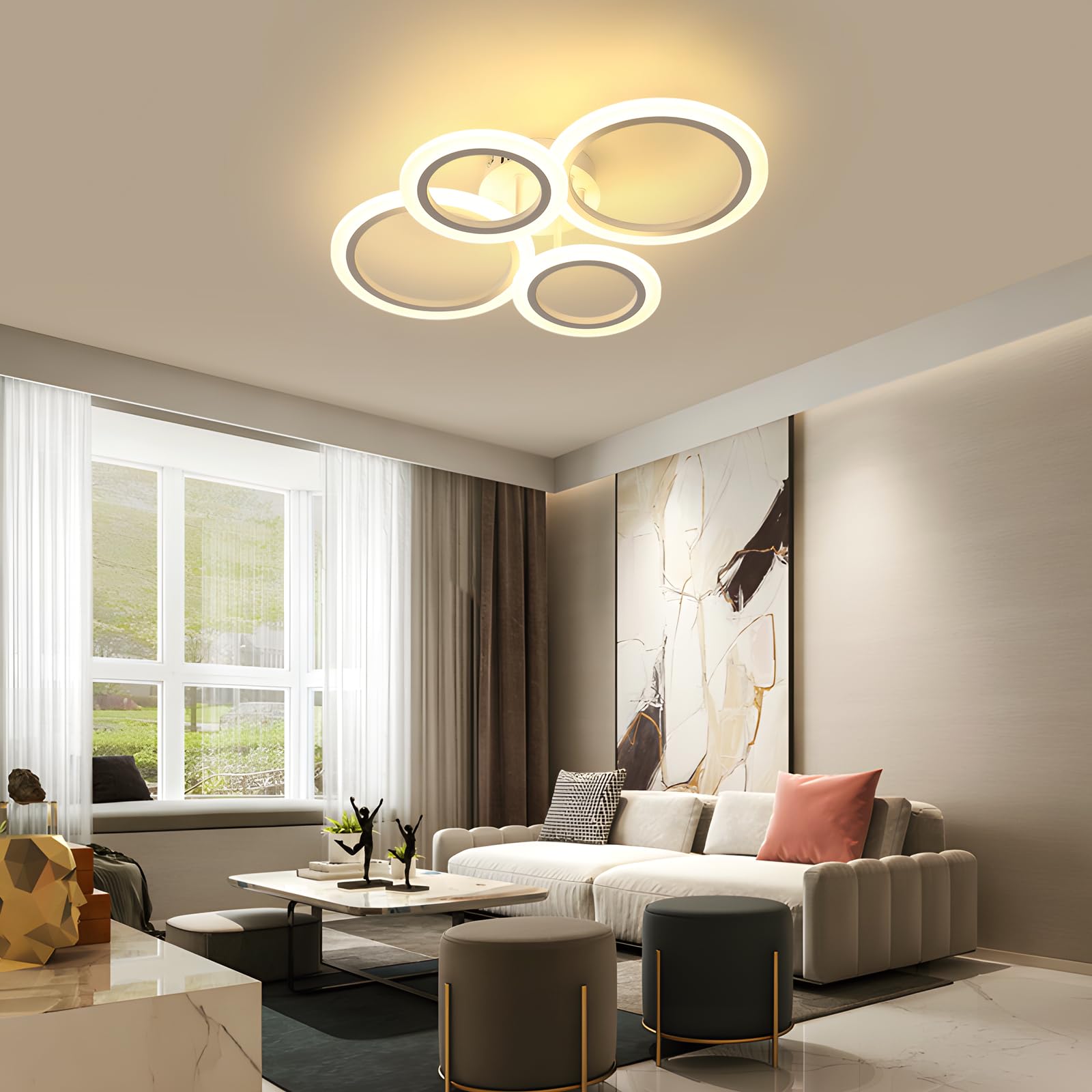 DELIPOP Plafon LED Techo Redondo Regulable, 32W 3600LM Lámpara de Techo | Iluminación de Techo con Mando para Dormitorio Sala de Estar, Blanco, 3000K-6500K
