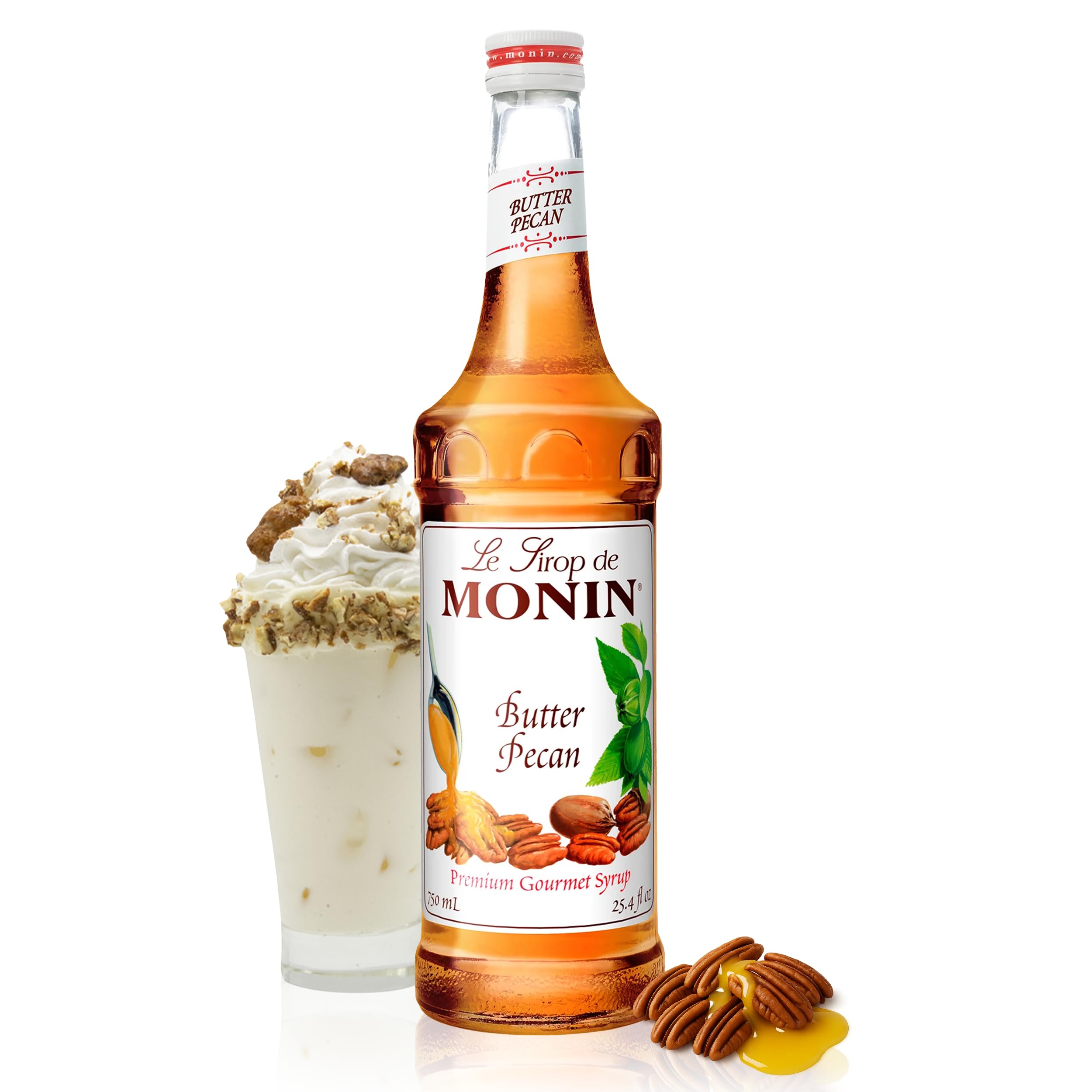MoninButter Pecan Syrup | Premium Syrup for Coffee, Shakes, Cocktails & More | Clean Label with No Artificial Flavors, No Artificial Preservatives (BPA Free Glass Bottle, 750 ml)