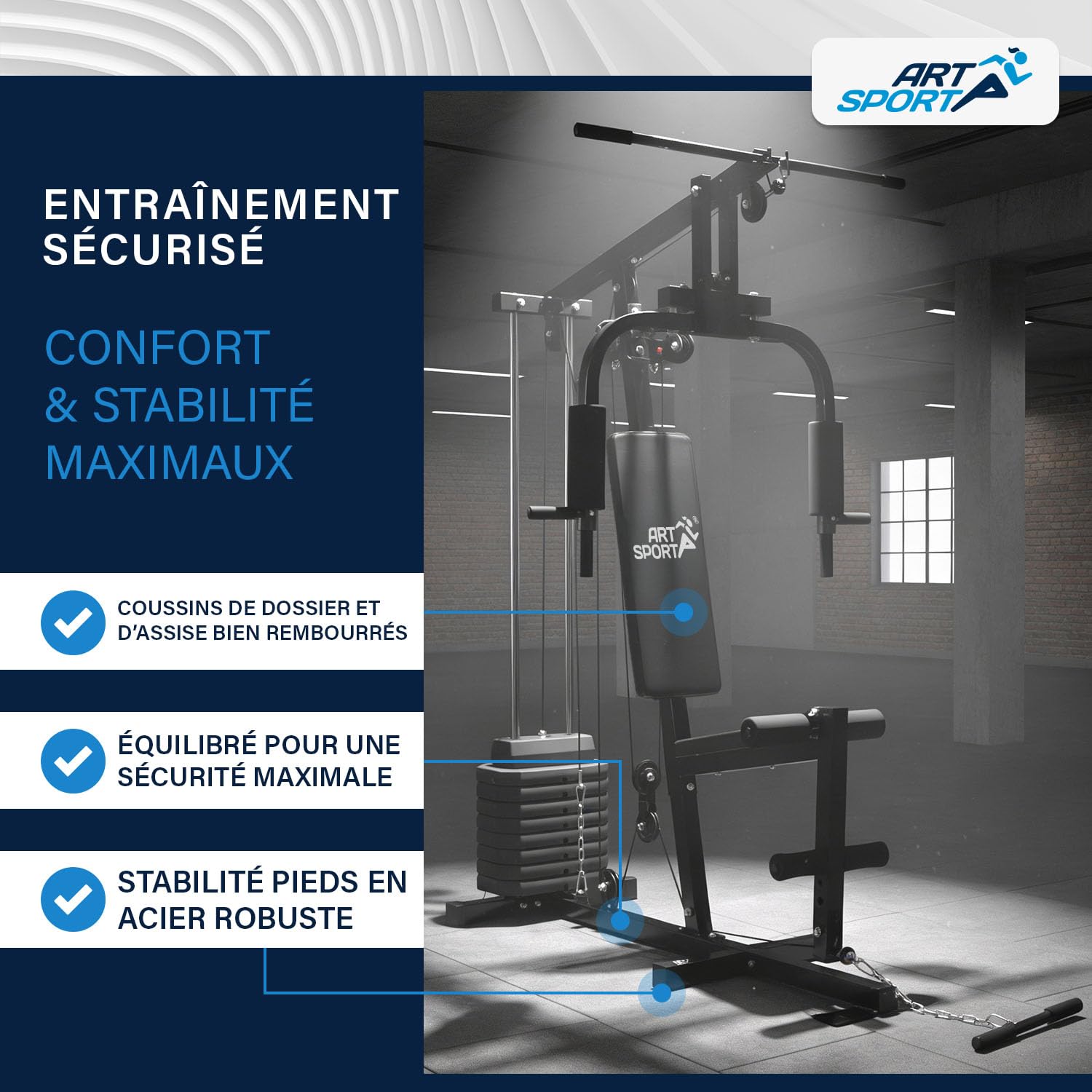ArtSport Station de Musculation ProfiGym 2000 avec Barre de Traction latissimus et Butterfly, poulie et extenseur de Jambes – 9 Poids de 40kg en Tout – Appareil de Musculation à Domicile